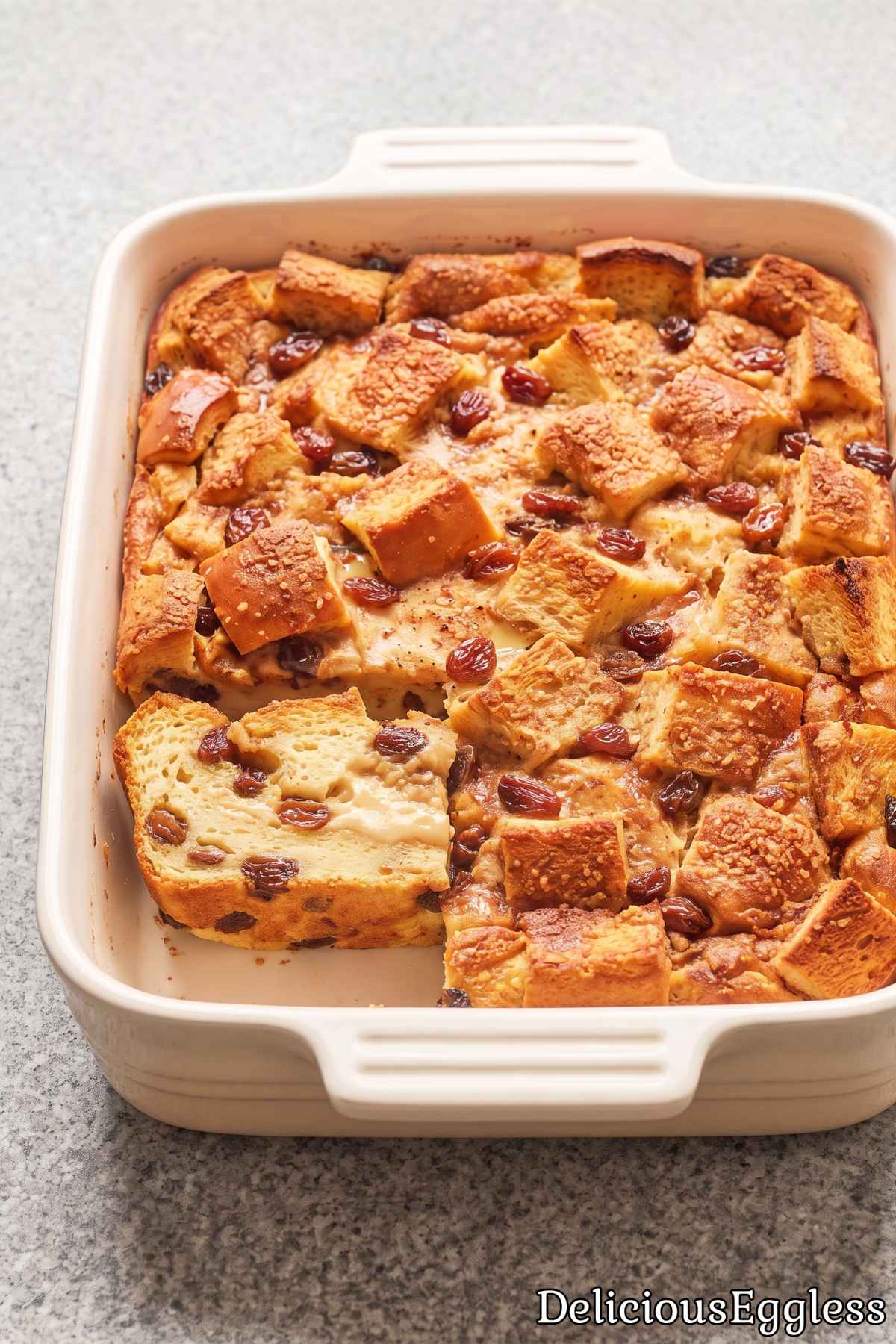 Soft eggless bread pudding with warm cinnamon