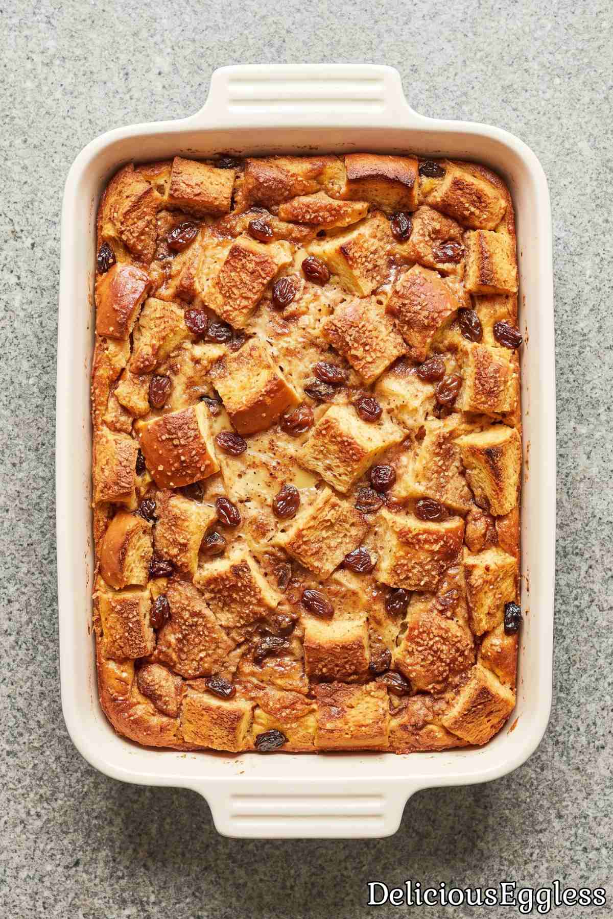 Homemade eggless cinnamon bread pudding