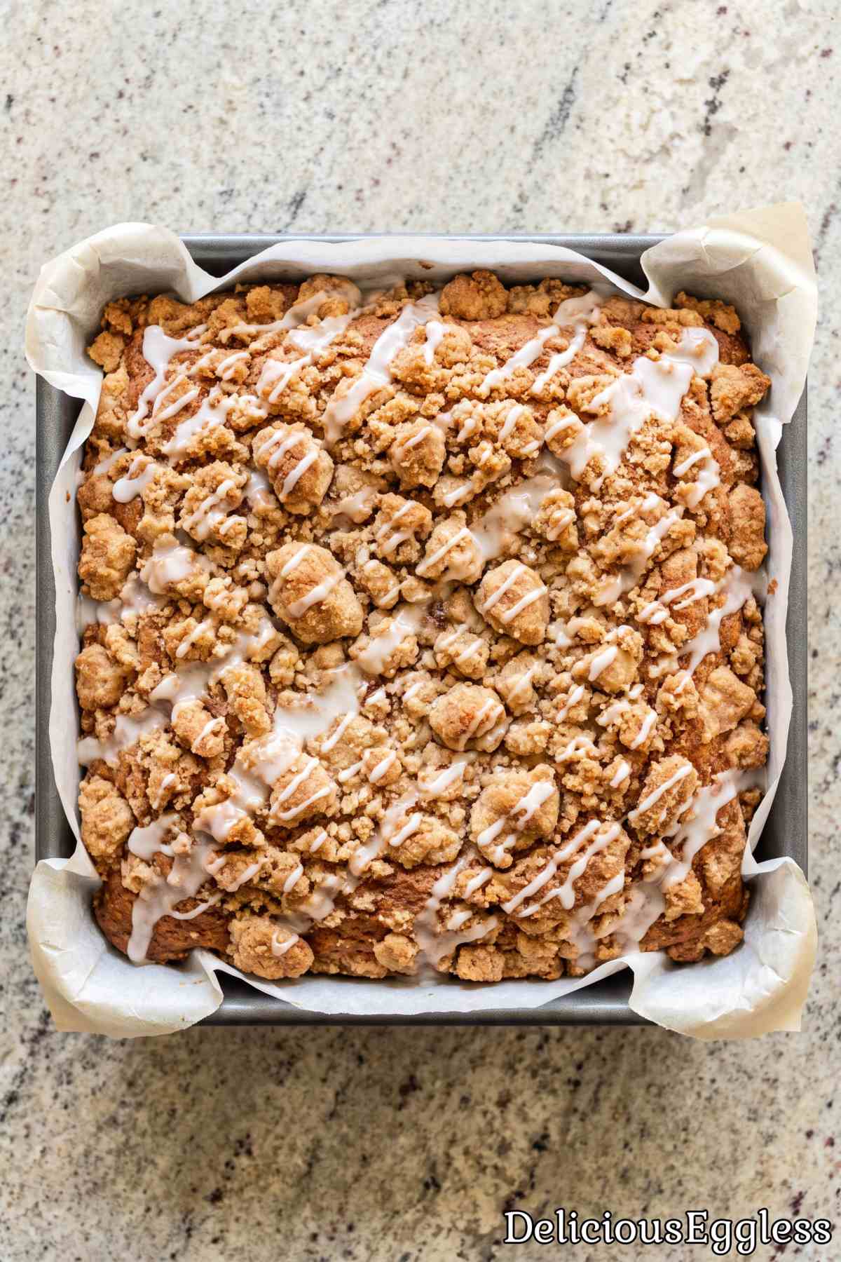 Tender eggless cinnamon crumb cake