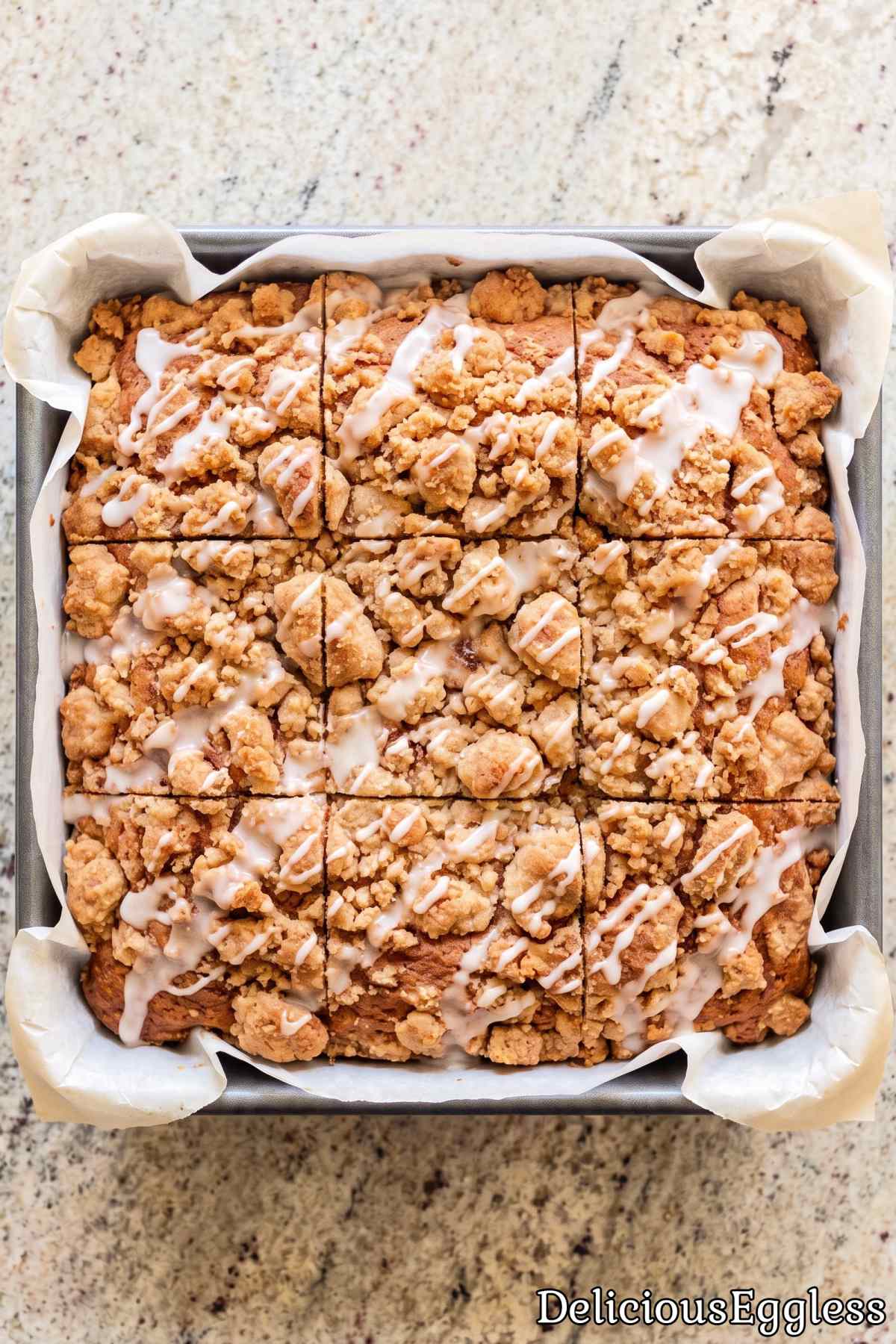 Freshly baked eggless cinnamon crumb cake