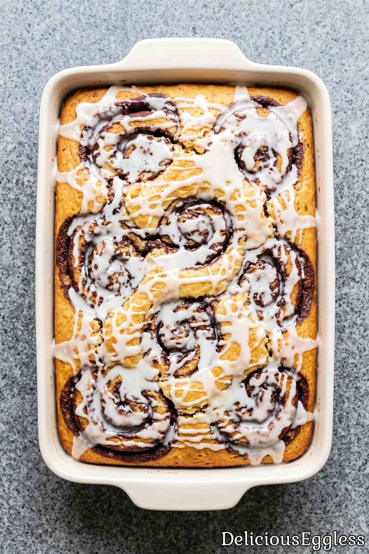 Glazed eggless cinnamon roll cake