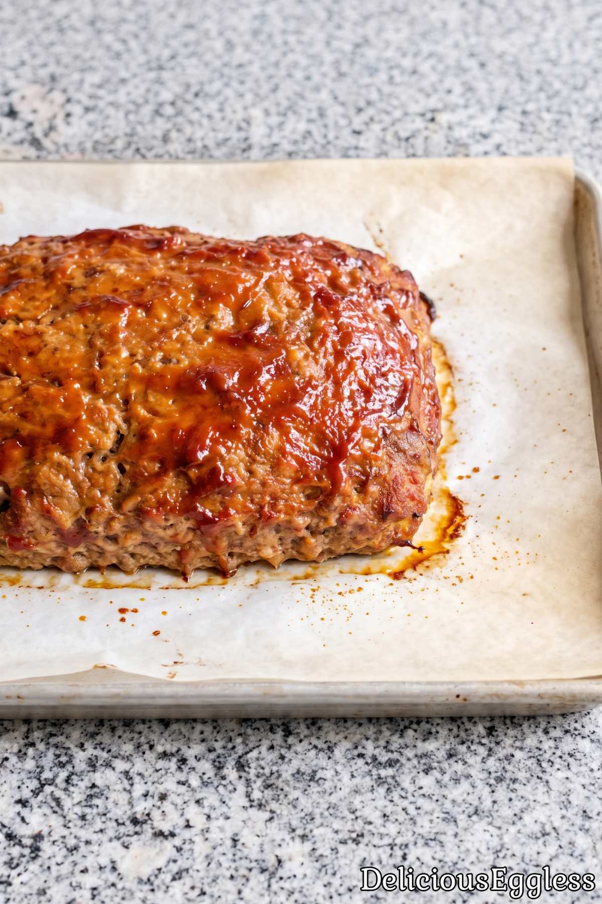 Hearty eggless beef meatloaf with glaze