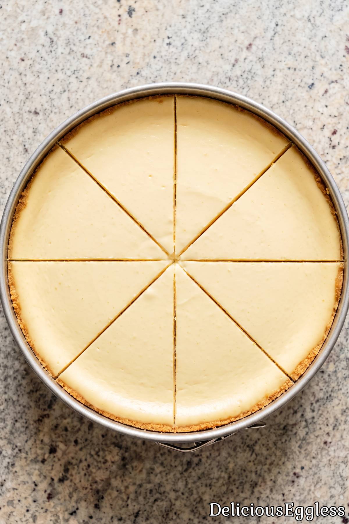 Slice of eggless classic cheesecake