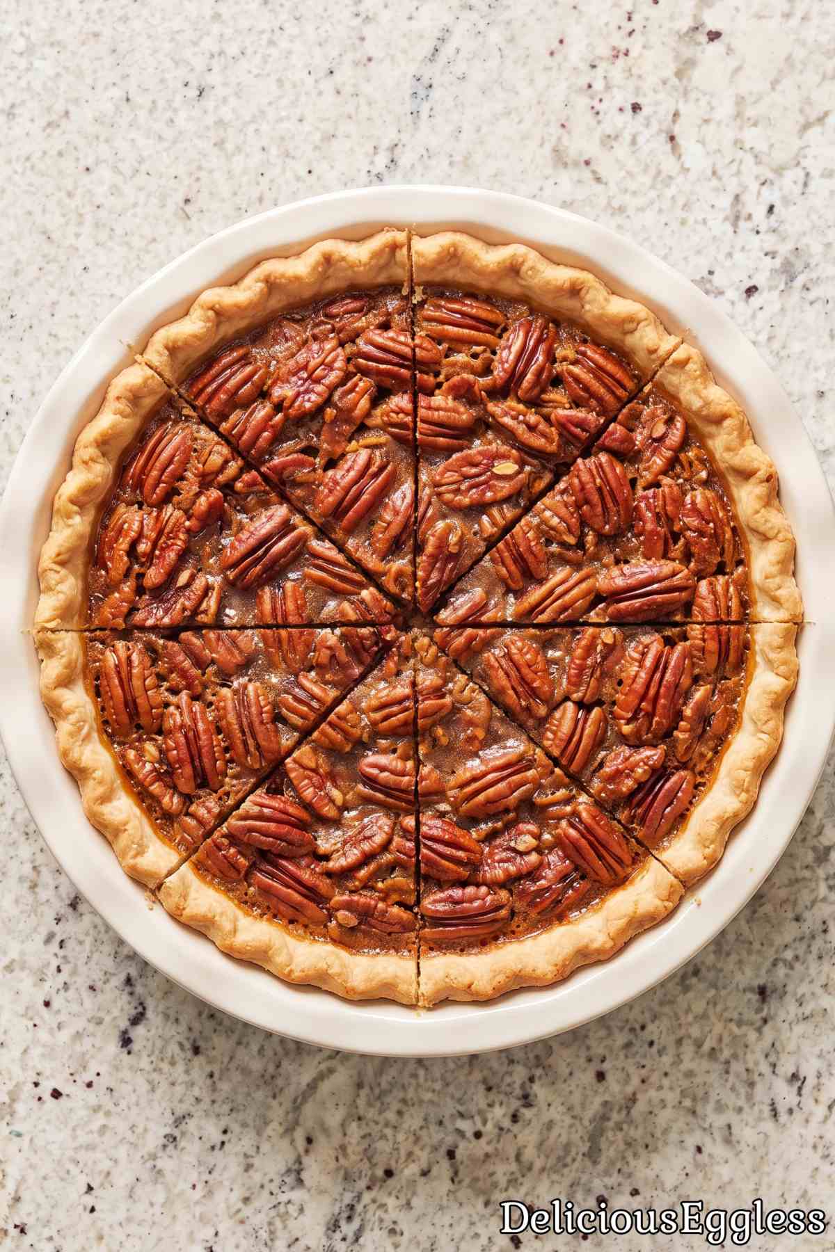 Simple homemade eggless classic pecan pie.