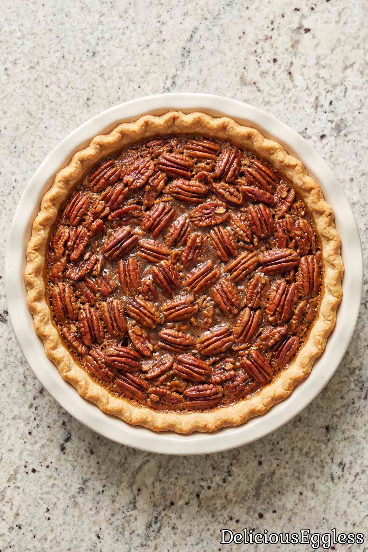 Delicious homemade eggless southern pecan pie.