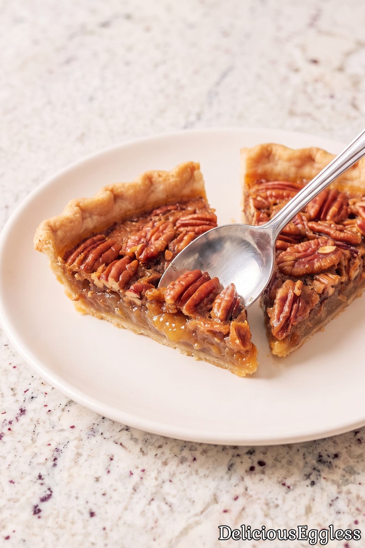 Classic southern pecan pie made without eggs.