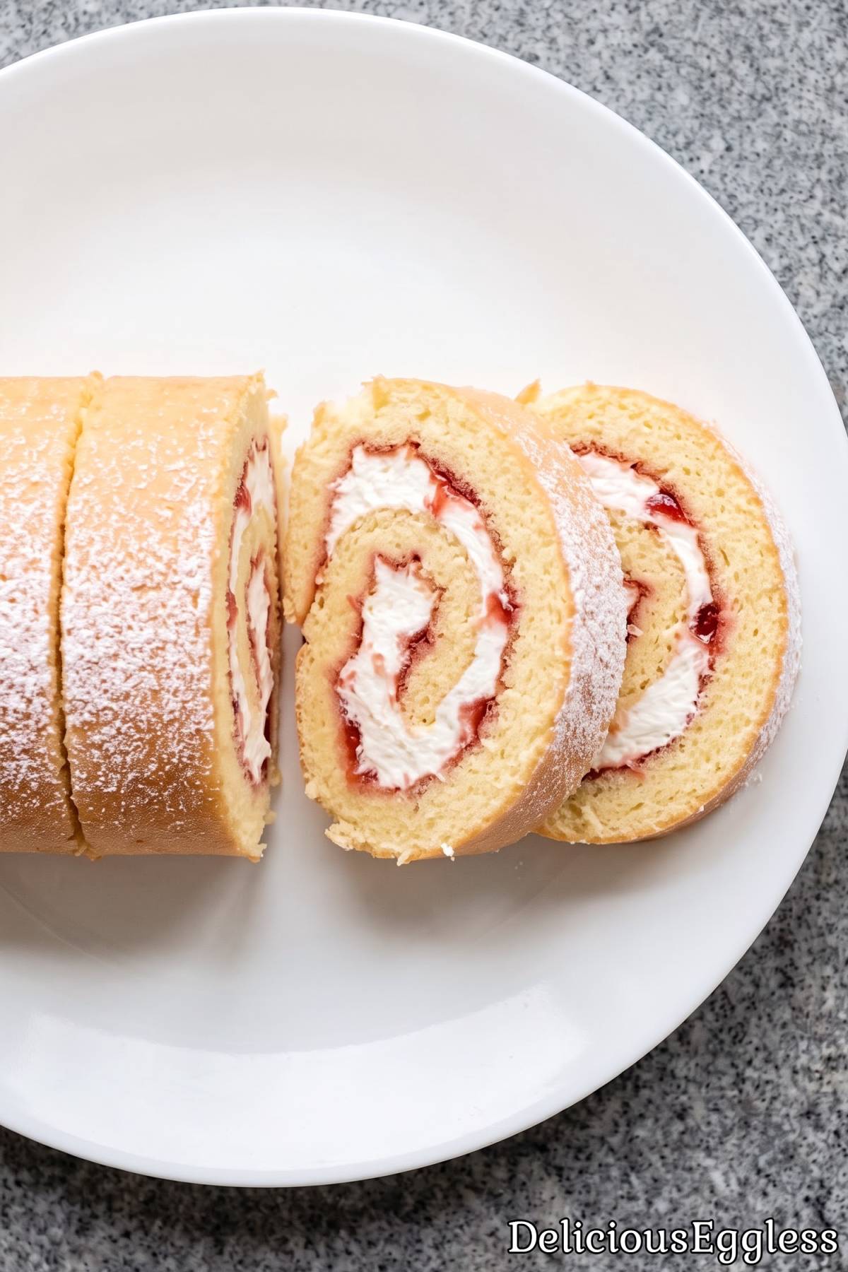 Soft eggless Swiss roll cake with cream