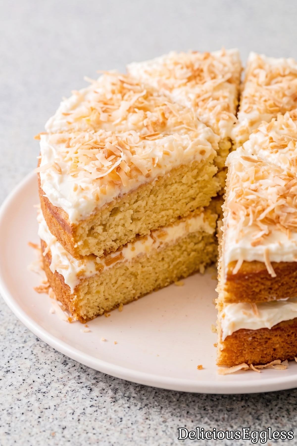 Creamy iced eggless coconut cake