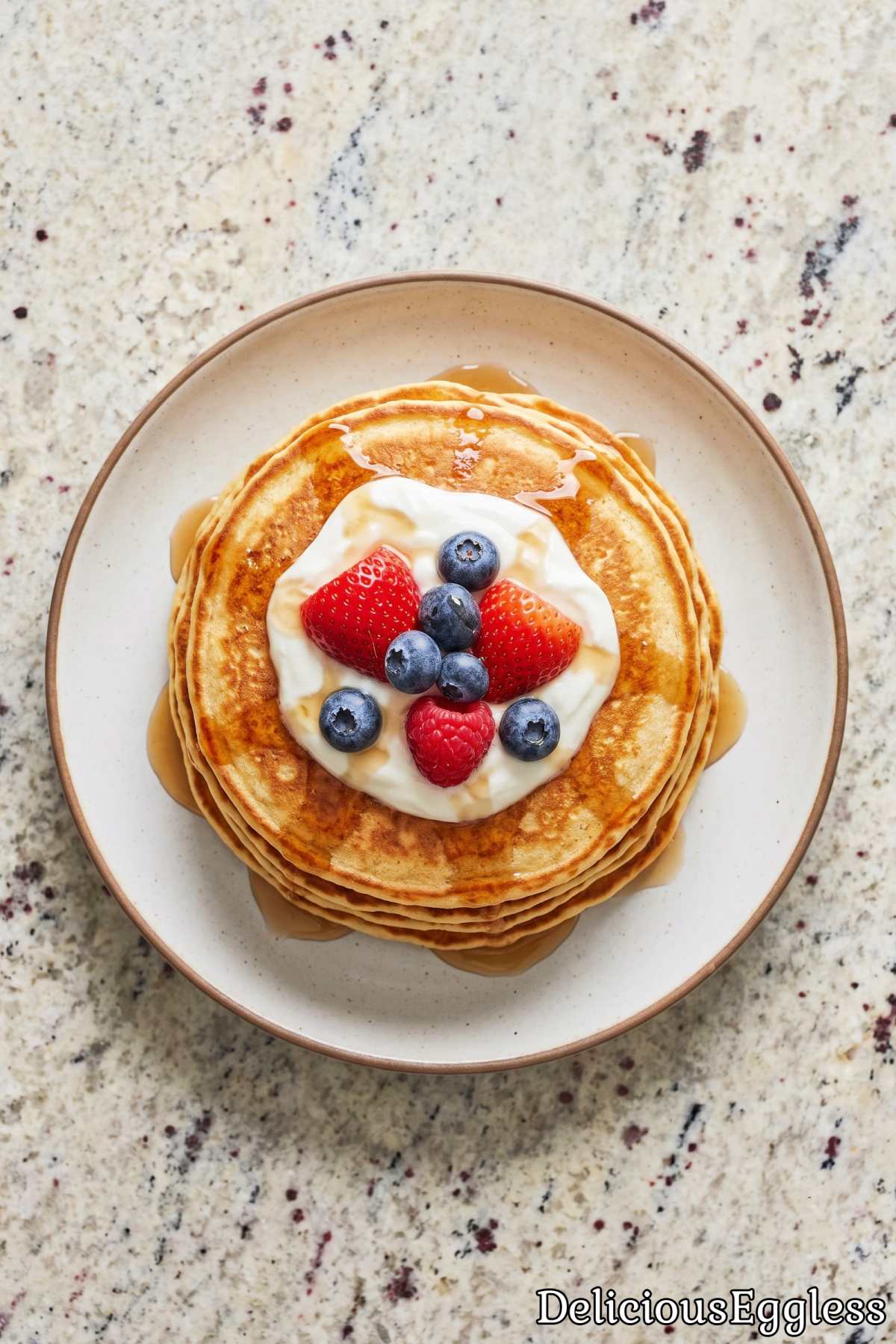 Golden cottage cheese protein pancakes on a plate