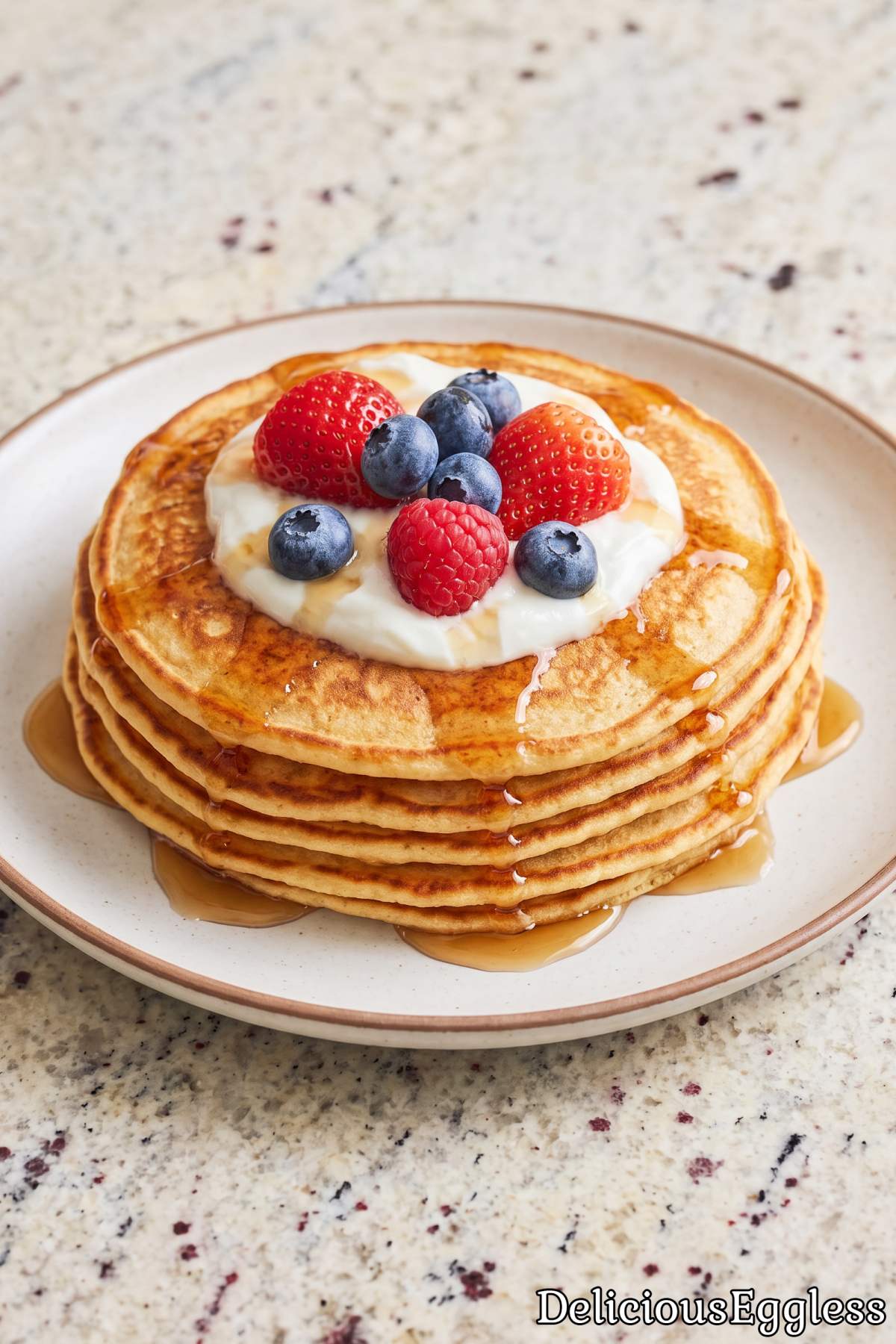 Tasty eggless cottage cheese protein pancake stack