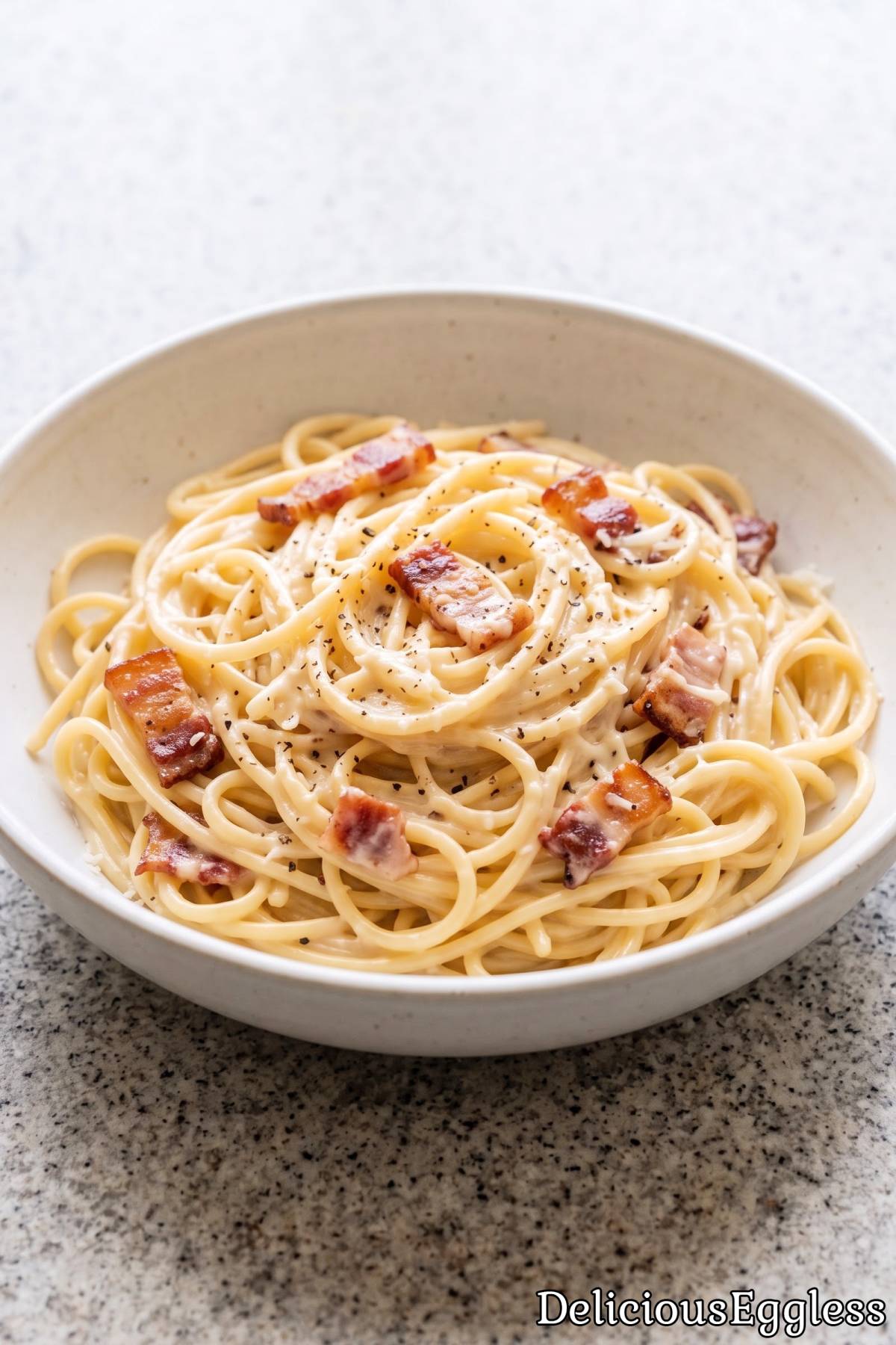 Classic creamy eggless carbonara
