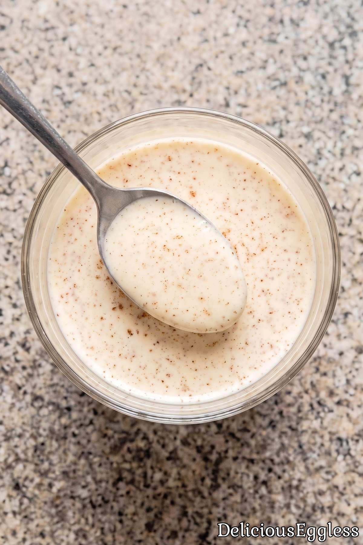 Homemade eggless eggnog with nutmeg