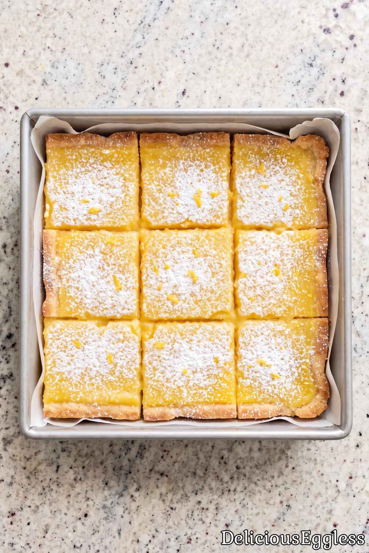 Soft and creamy eggless lemon bars