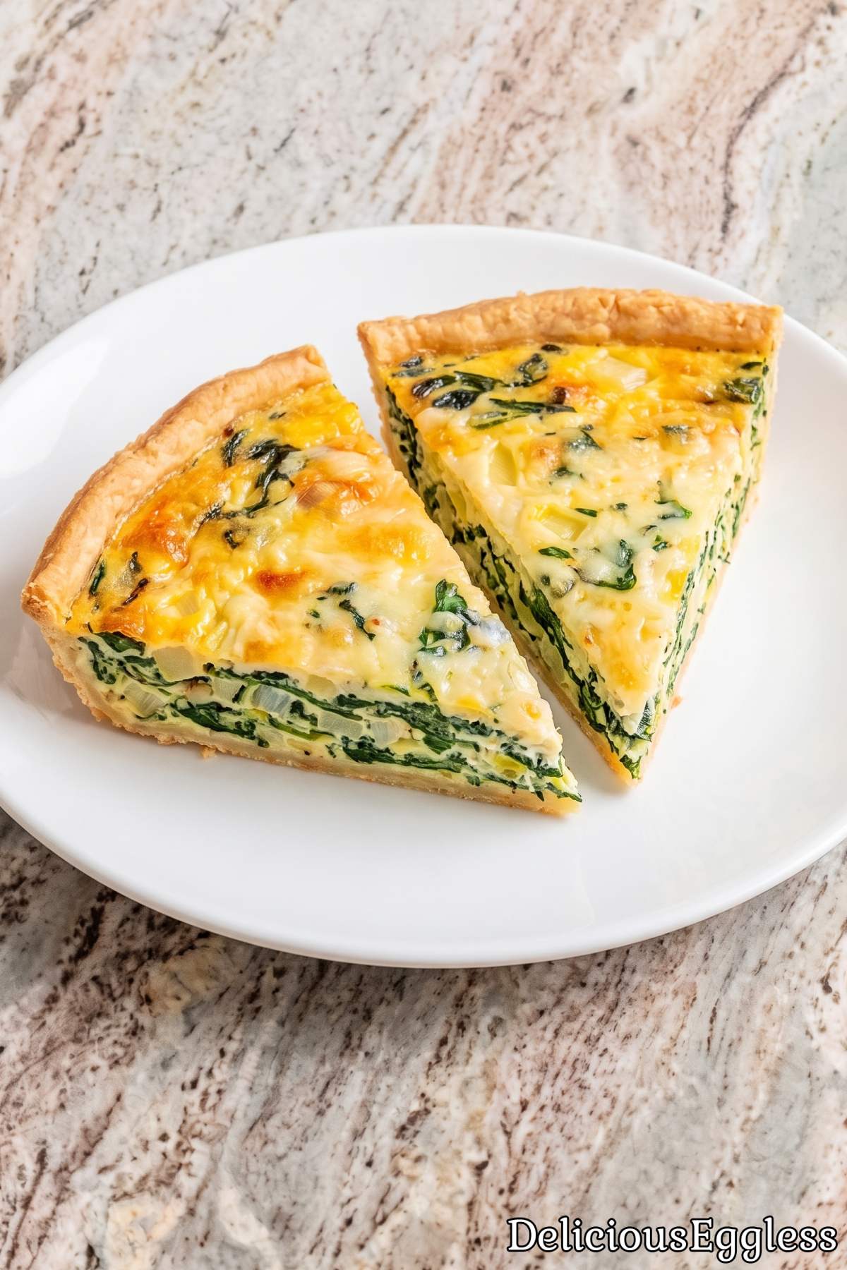 Creamy eggless spinach quiche slice