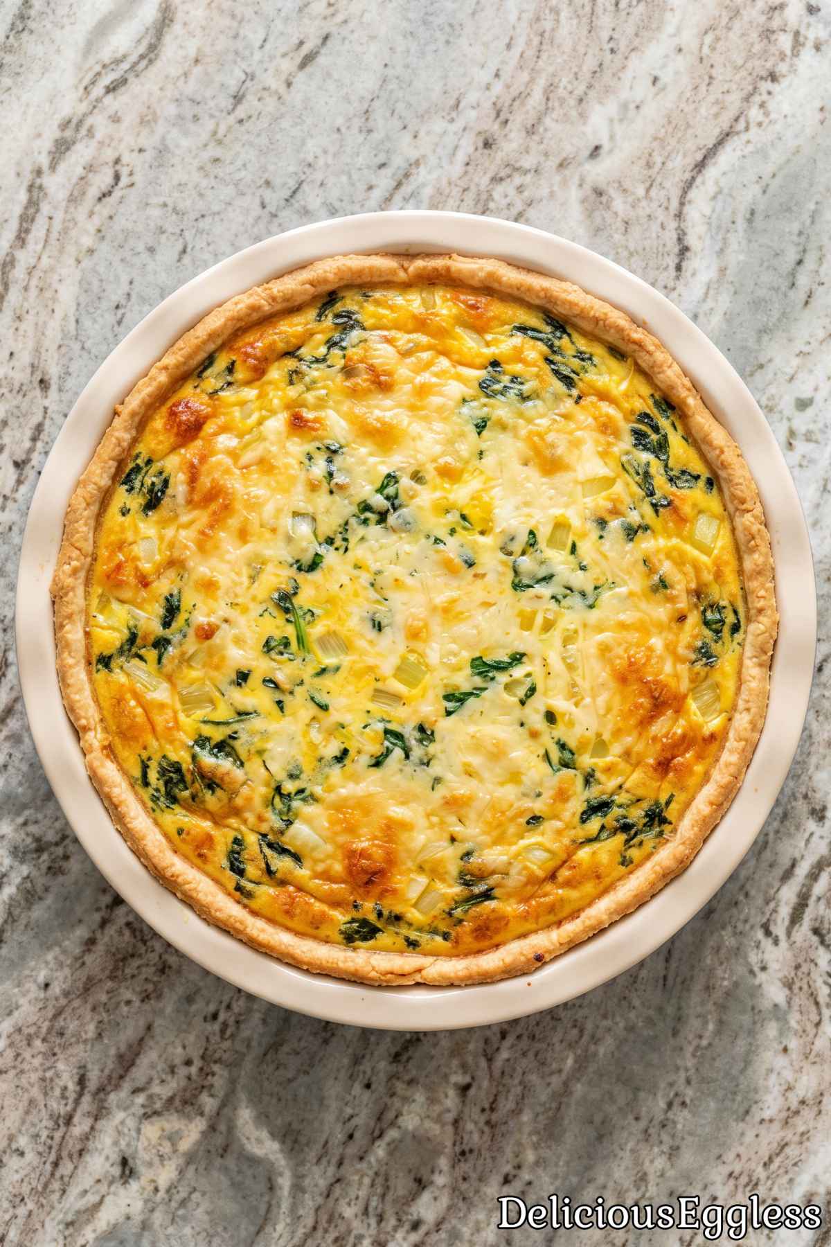 Warm eggless spinach quiche with crust