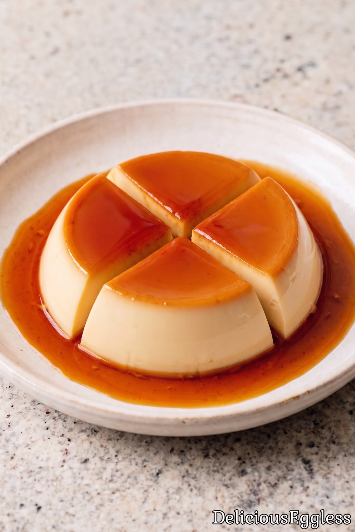 Soft and creamy eggless caramel custard