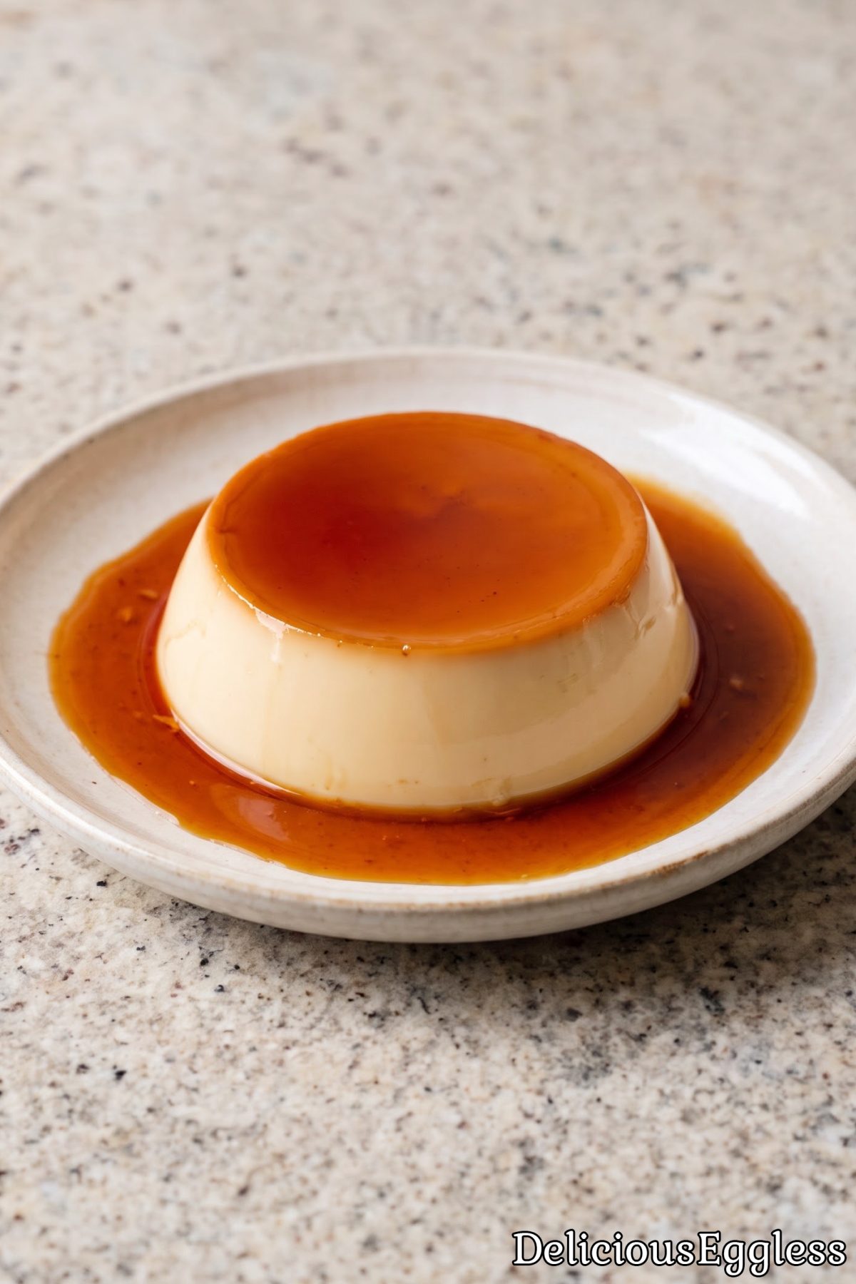 Silky eggless creme caramel with golden syrup