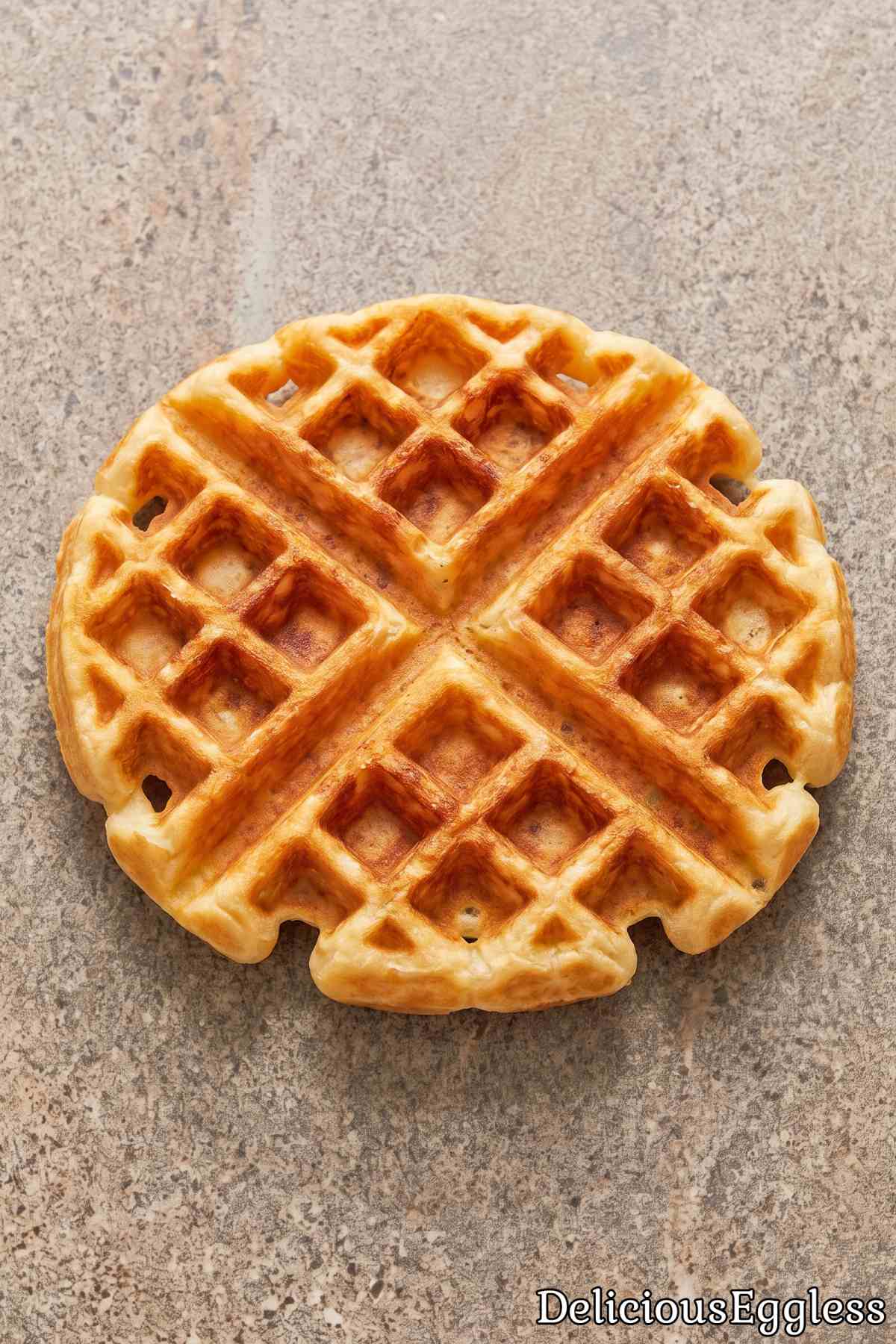 Warm crispy Belgian waffle made without eggs.
