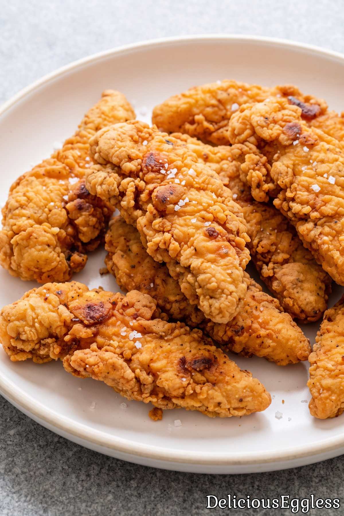 Eggless crispy chicken tenders on a plate