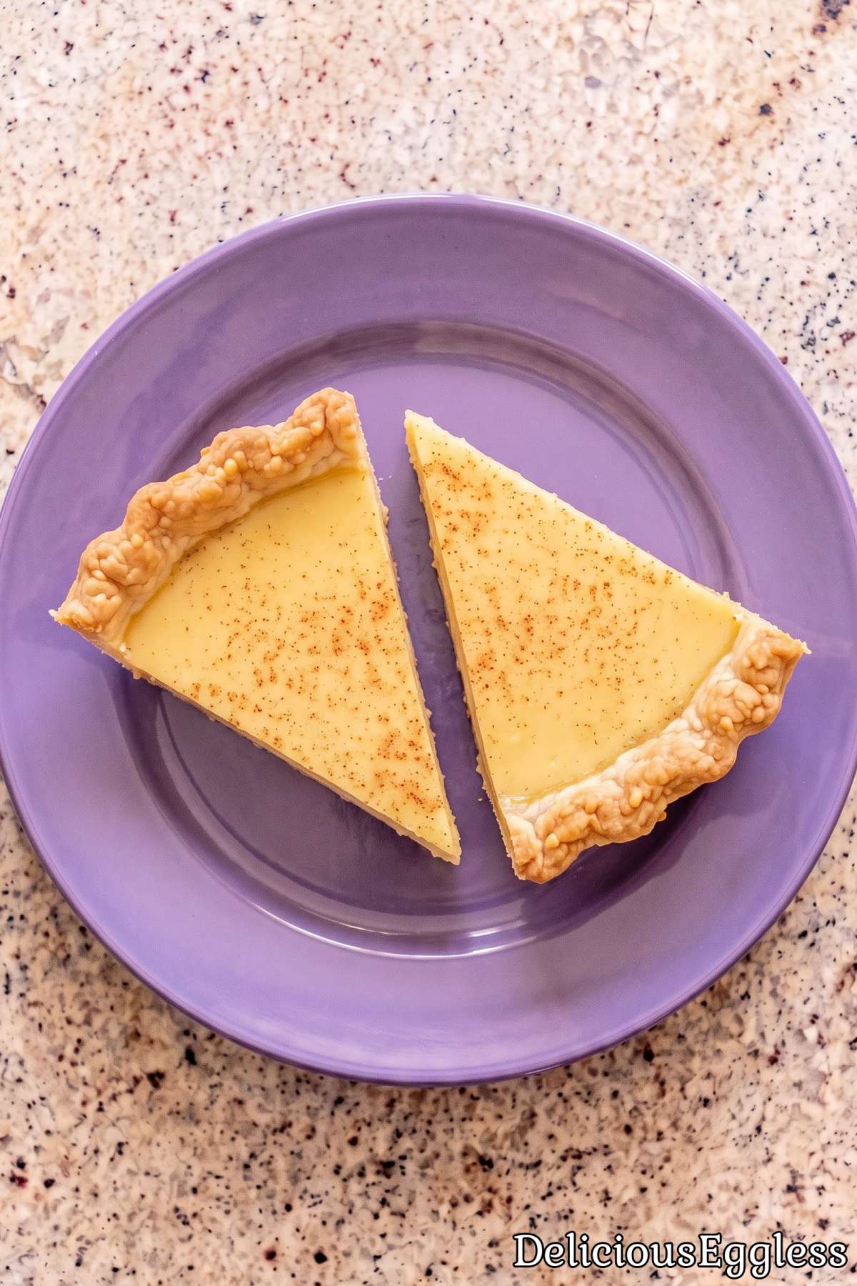 Golden baked egg-free custard pie dessert.