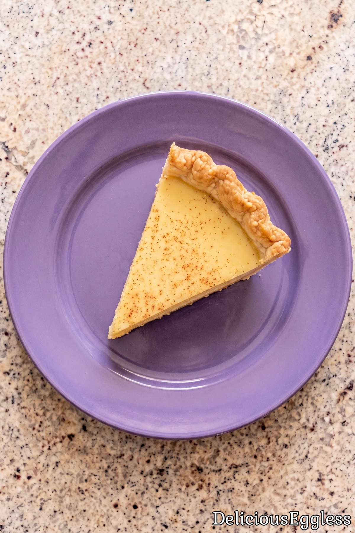Rich and creamy egg-free custard pie.