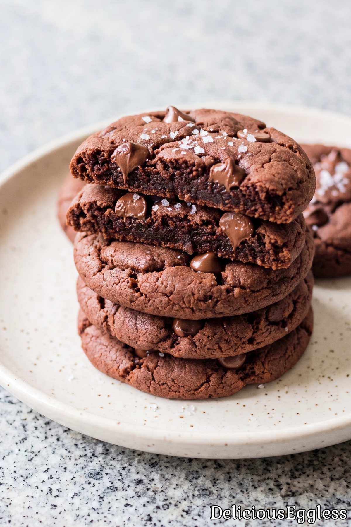 Stack of eggless double chocolate cookies