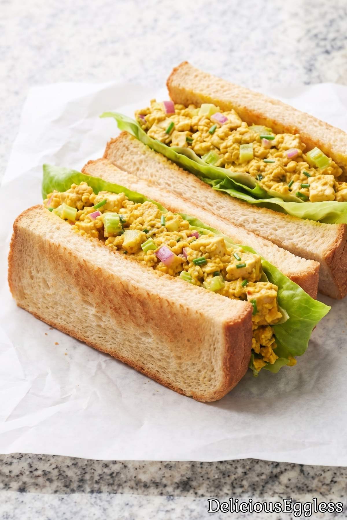 Hearty eggless salad on bread