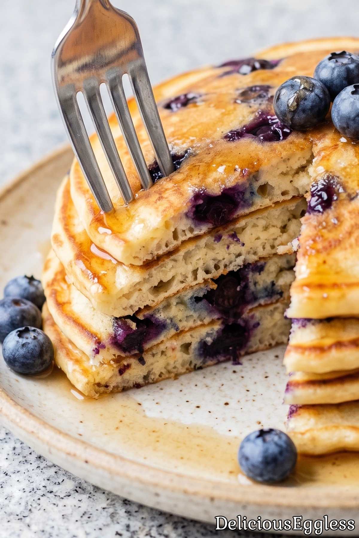 Soft and fluffy egg-free blueberry pancakes