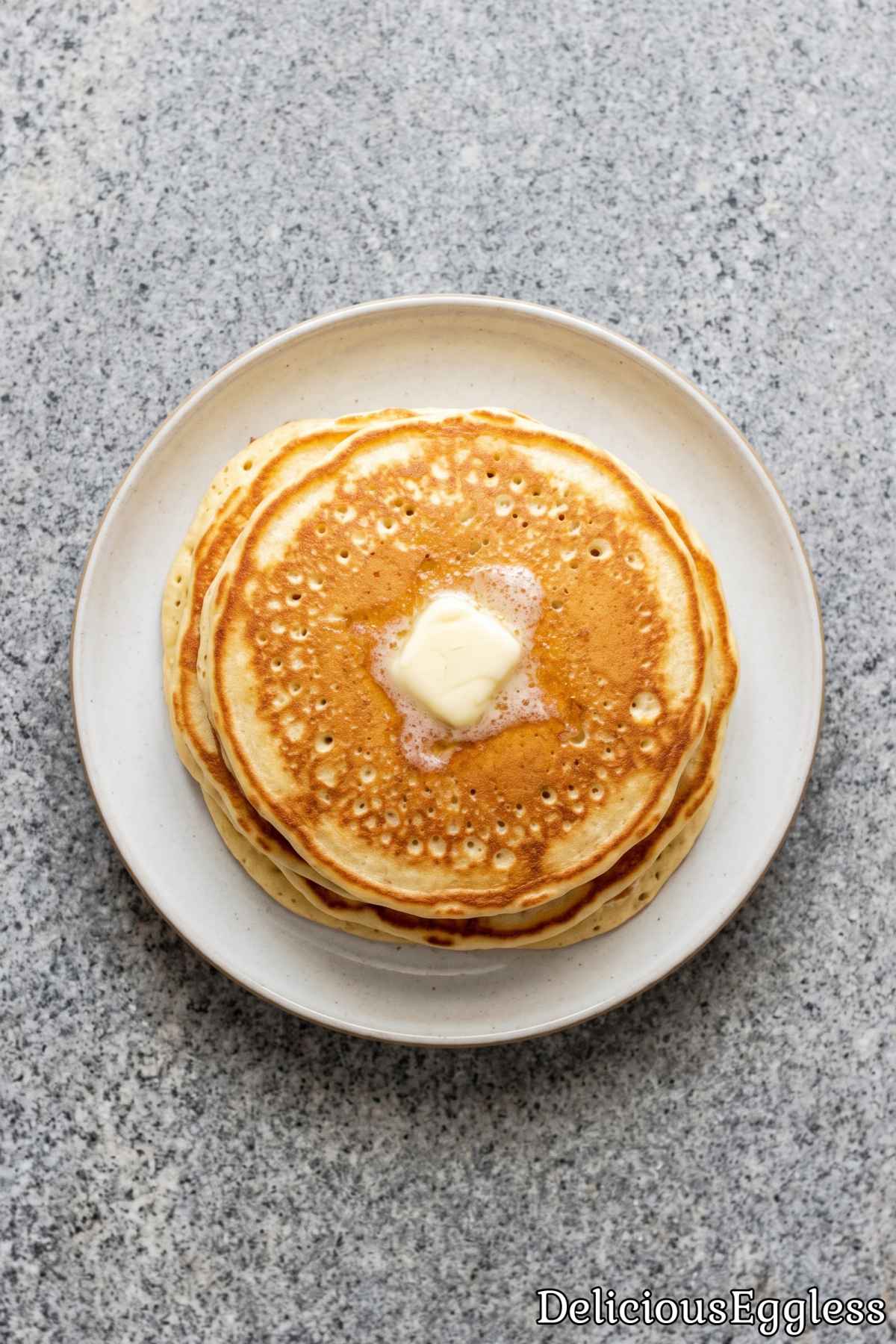 Stack of warm eggless buttermilk pancakes