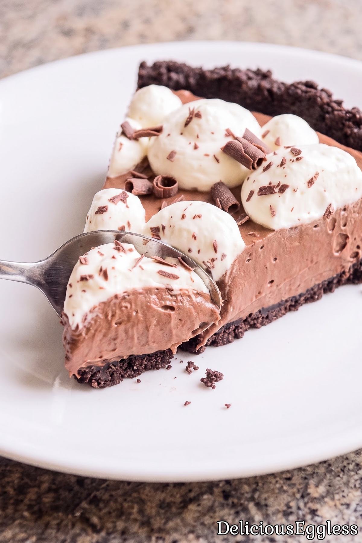 Decadent eggless french silk chocolate pie