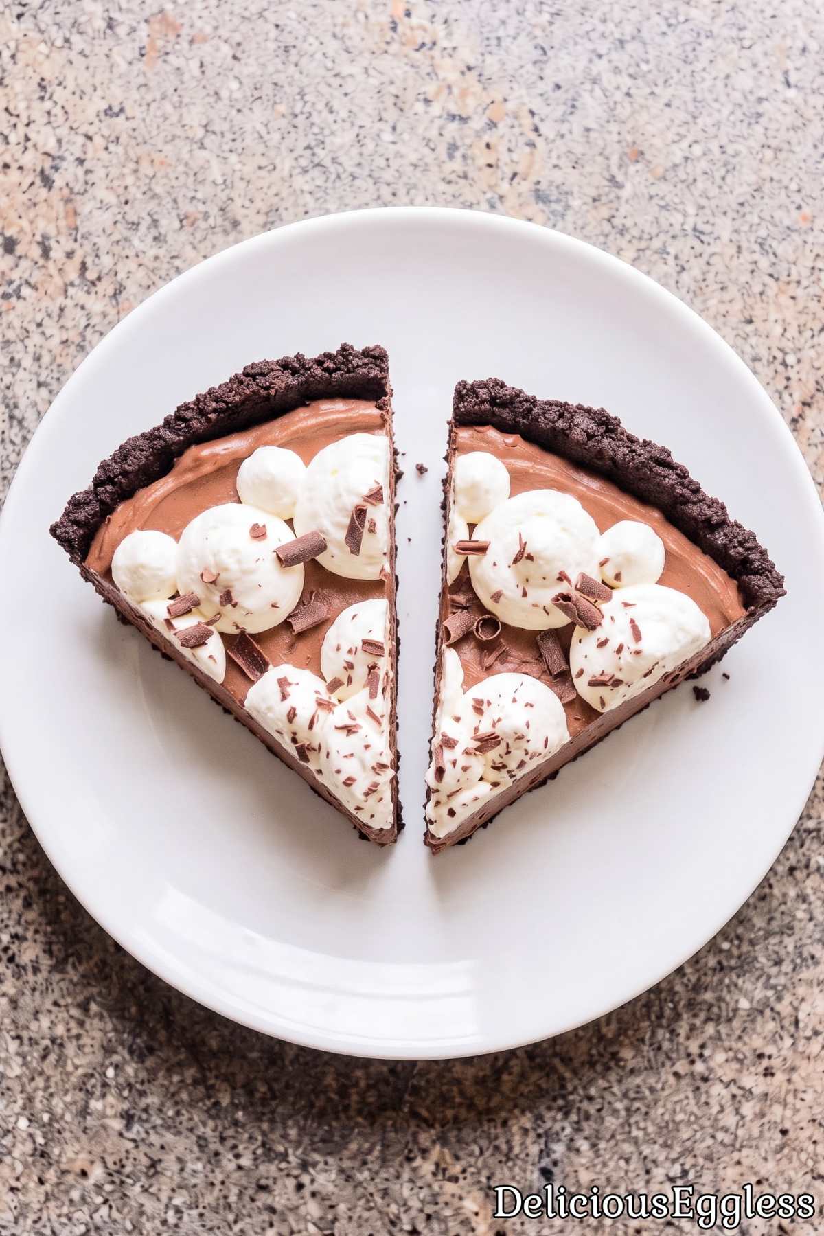 Slice of homemade eggless french silk pie
