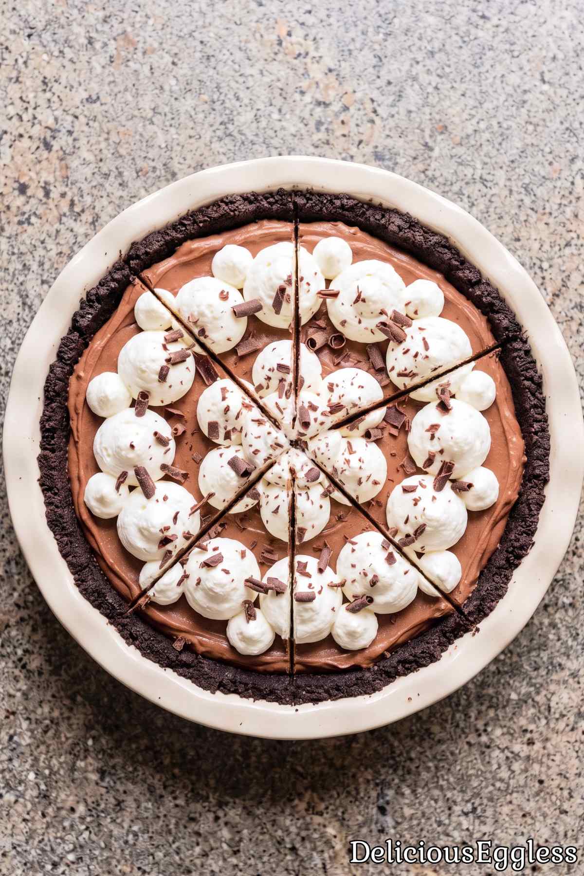 Homemade eggless french silk pie on a plate