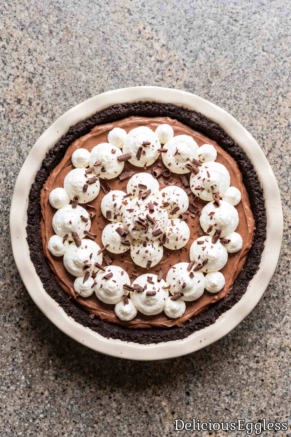 Rich eggless french silk pie slice