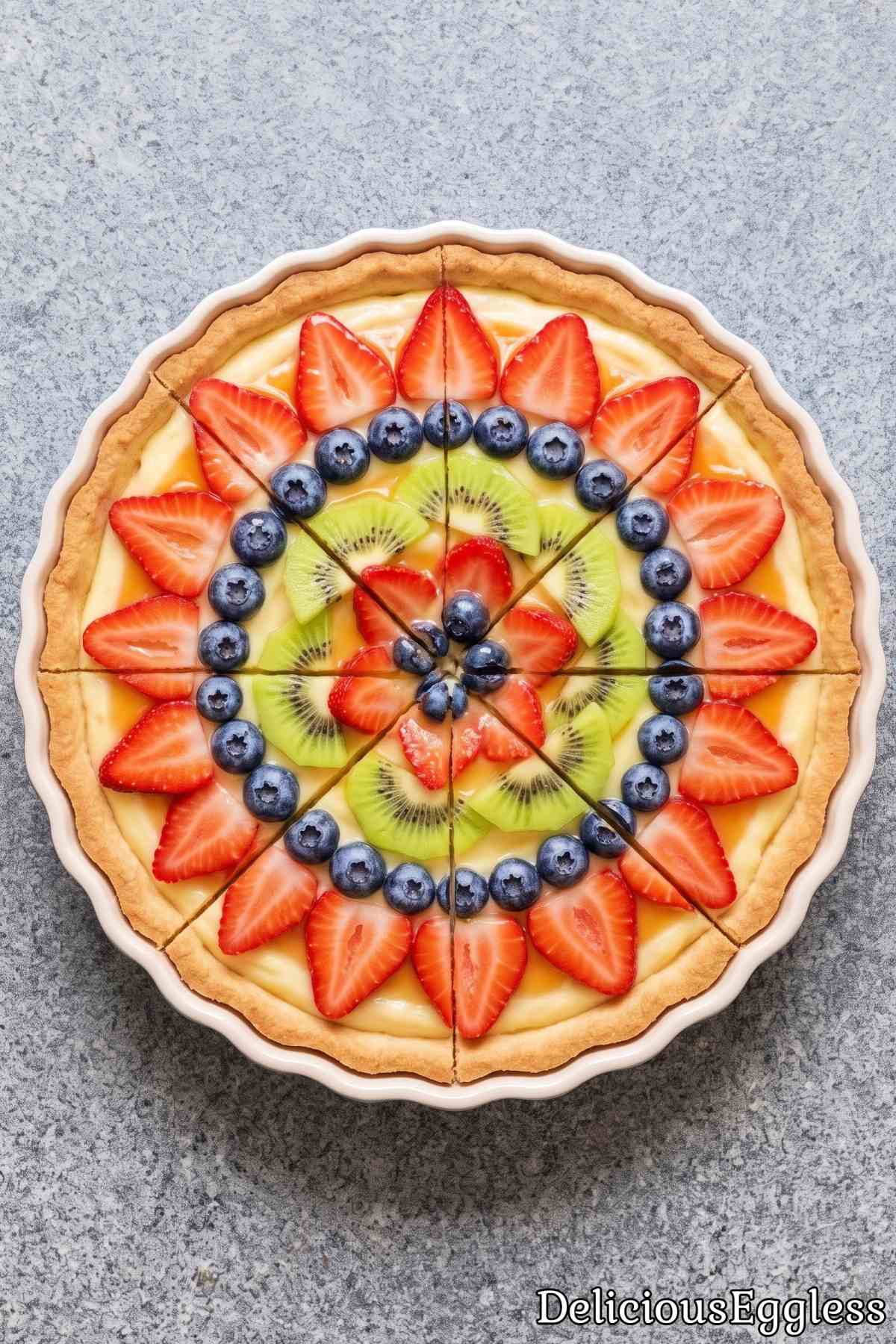 Classic eggless fresh fruit pastry tart.