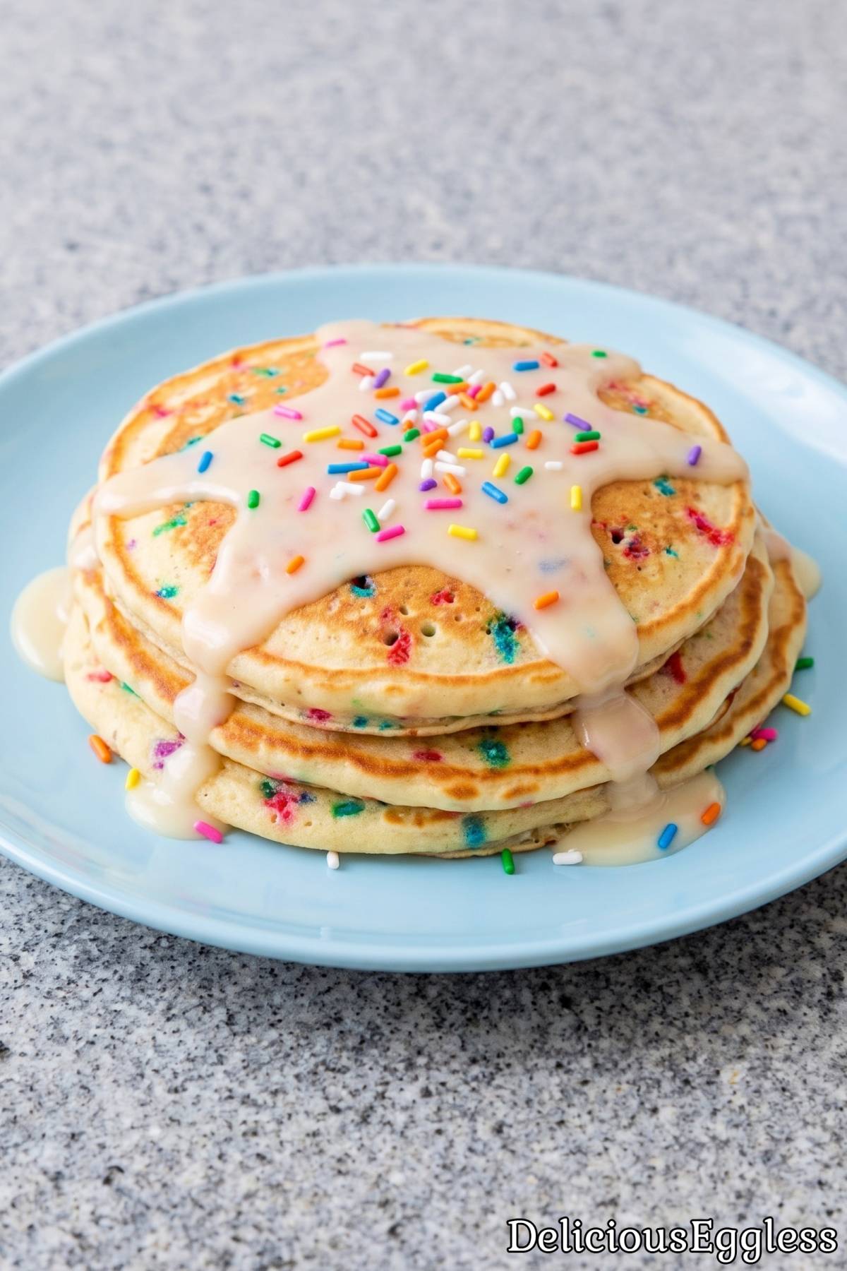 Fresh eggless sprinkle pancakes on a plate