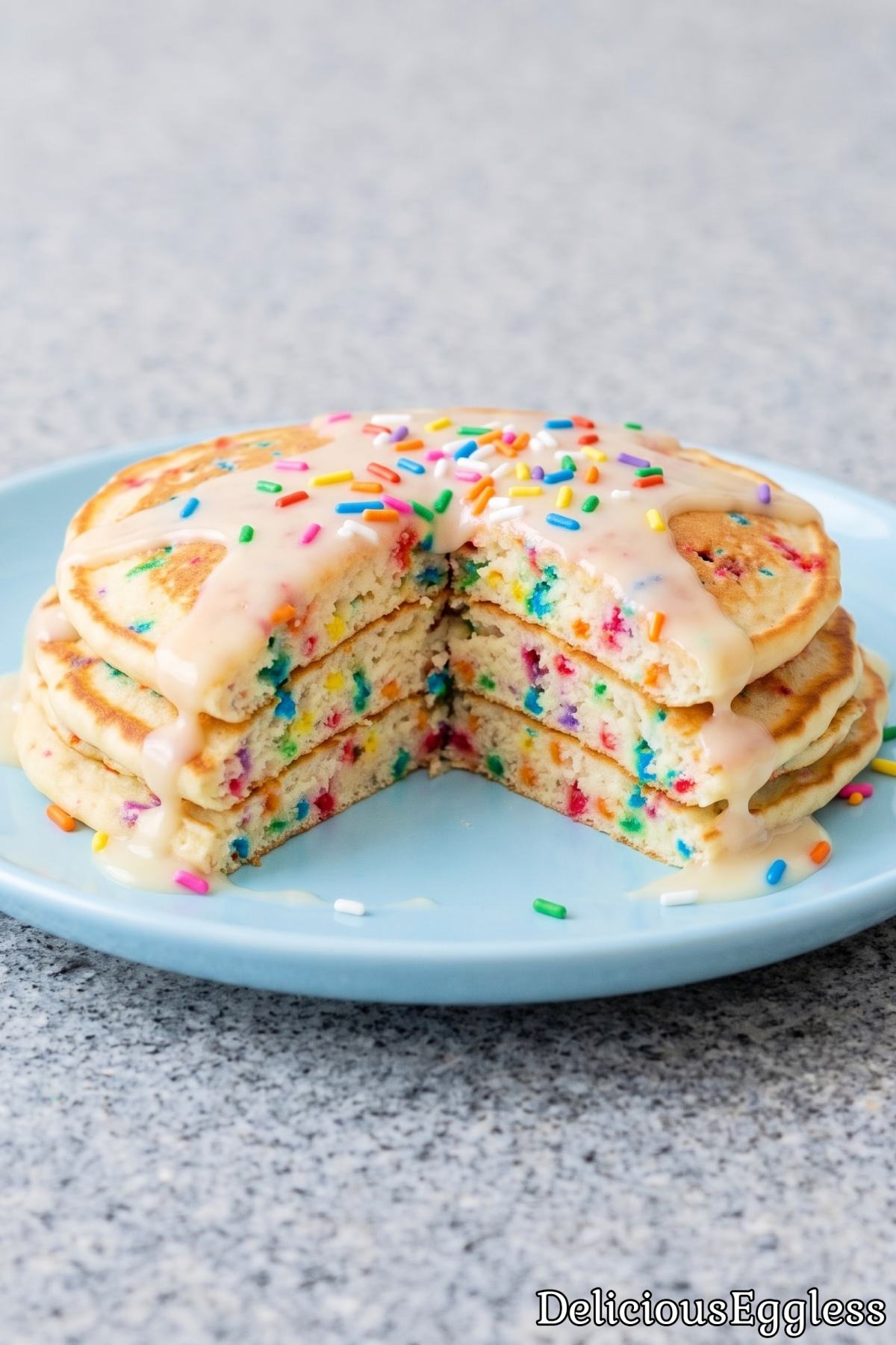Sweet eggless sprinkle pancakes