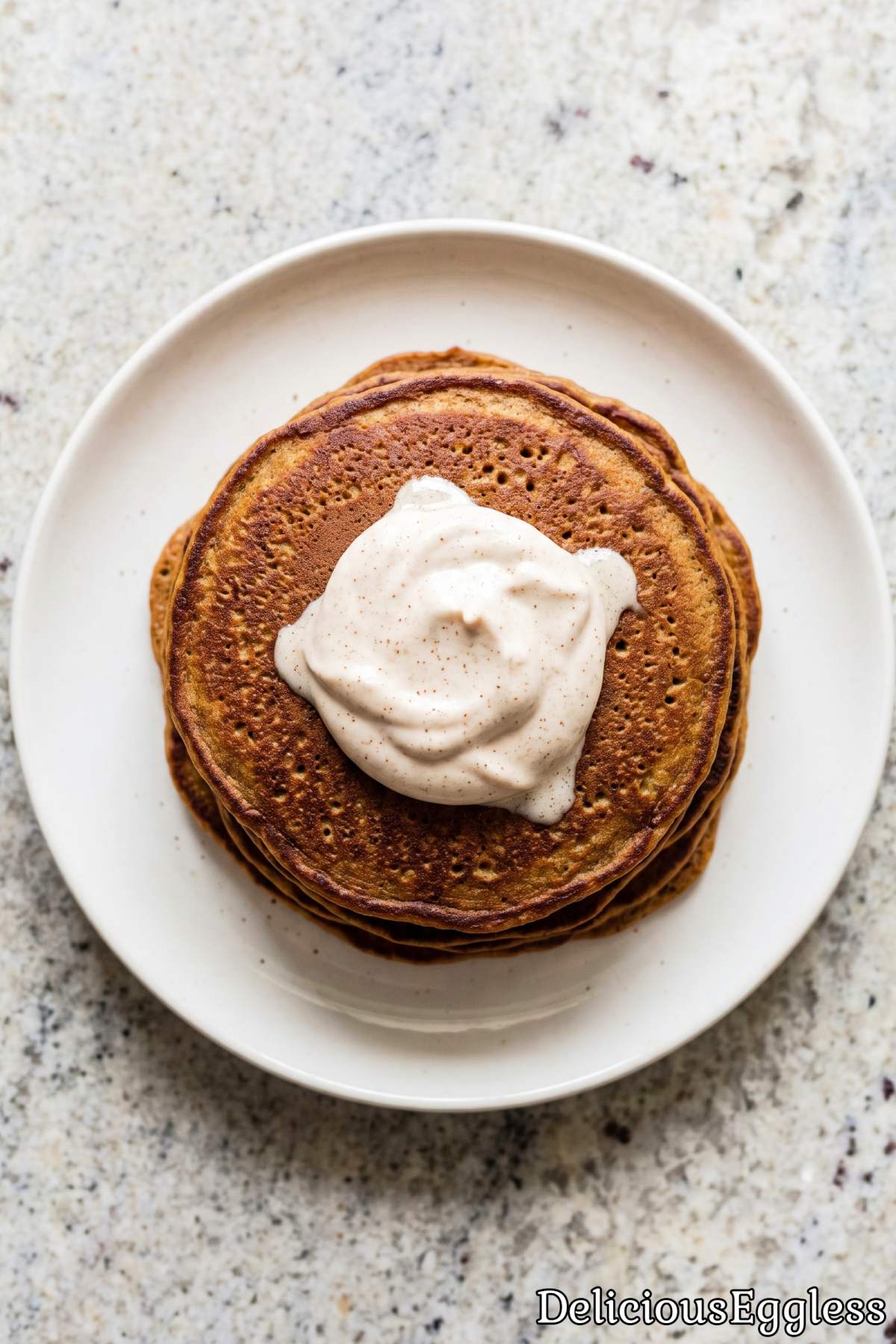 Golden eggless gingerbread pancake stack