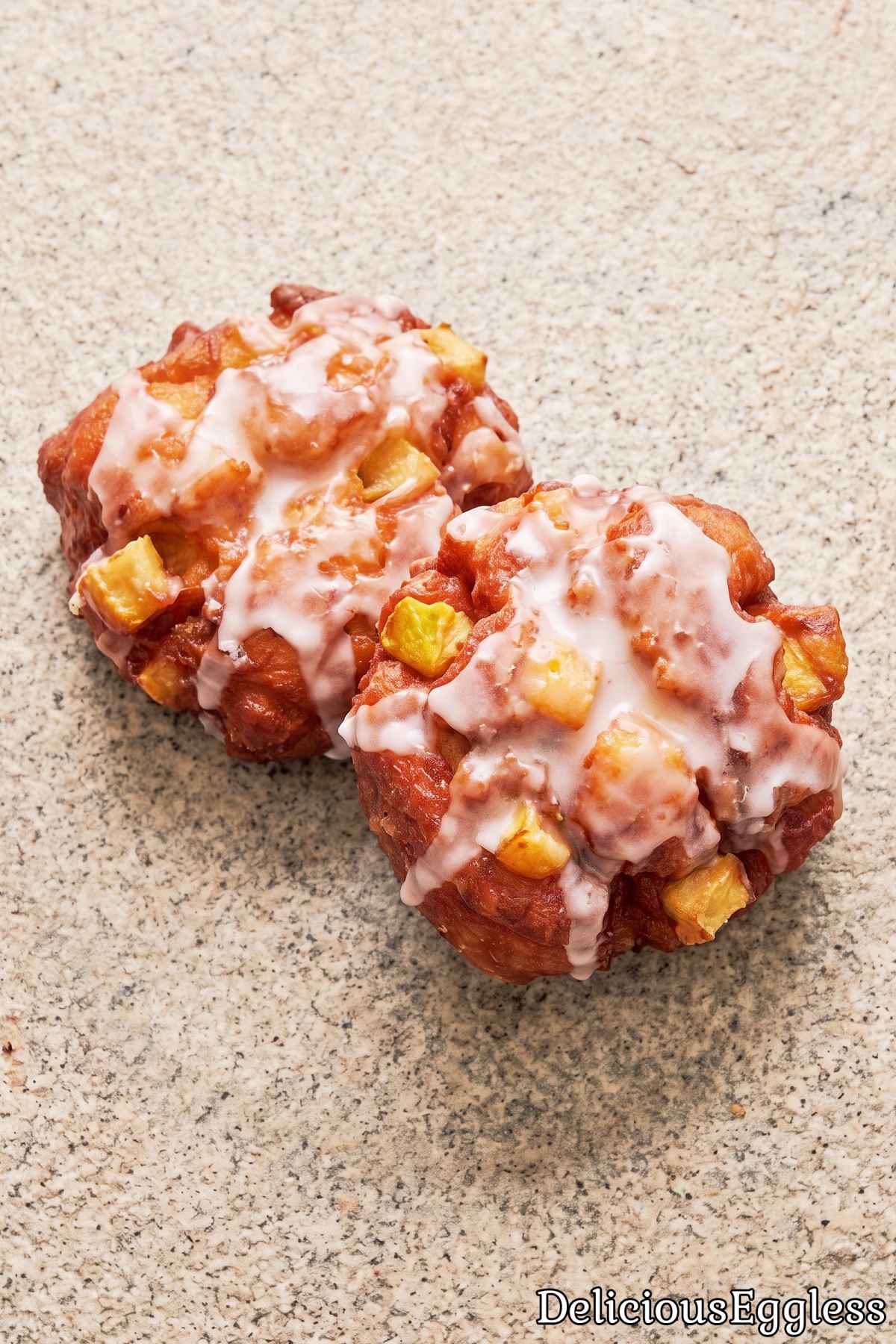Tasty glazed apple fritters made without eggs