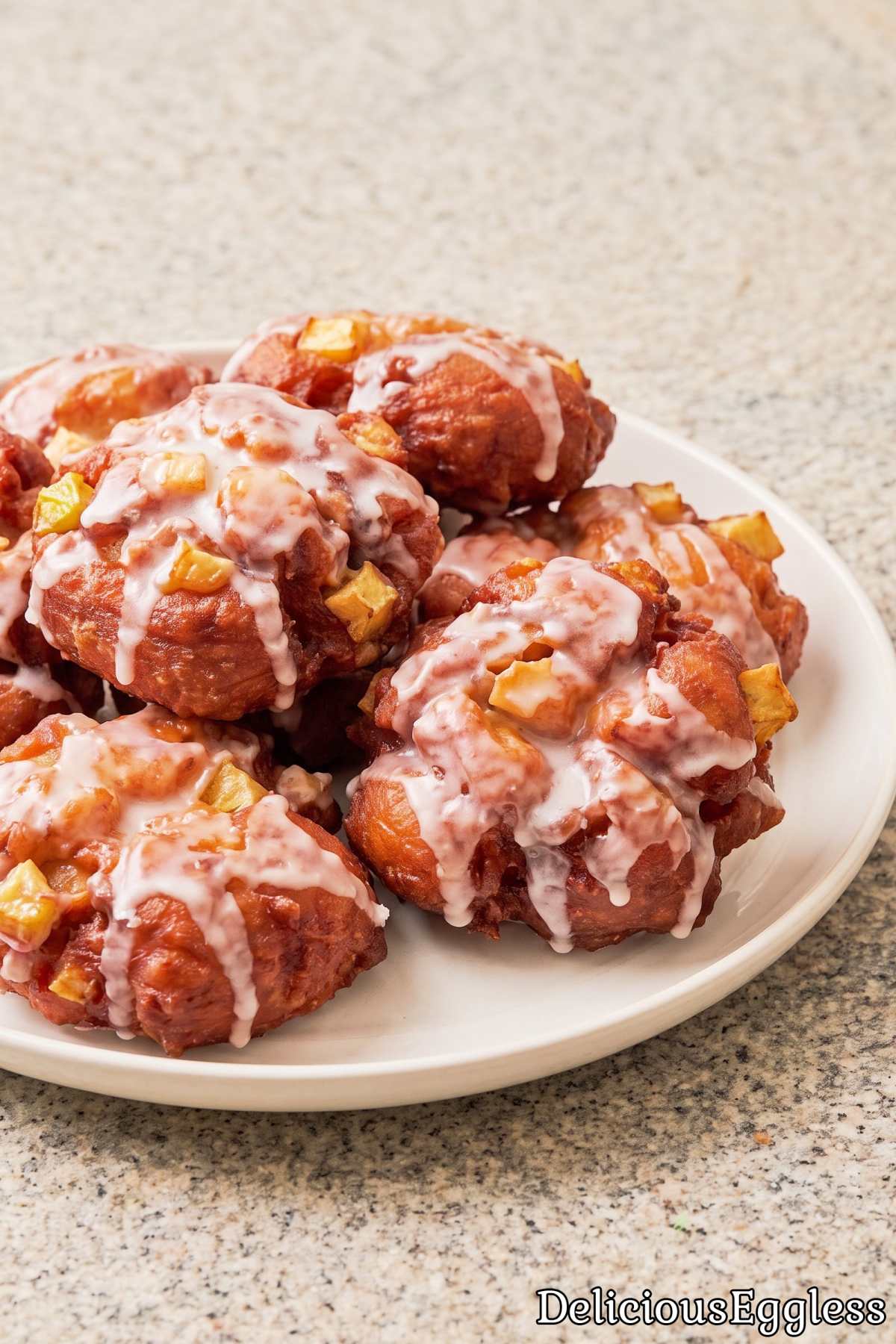 Easy eggless glazed apple fritters