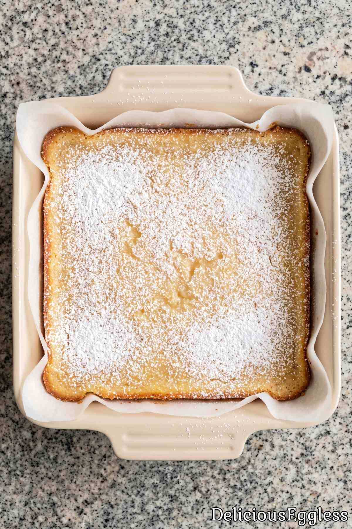 Slice of eggless gooey butter cake