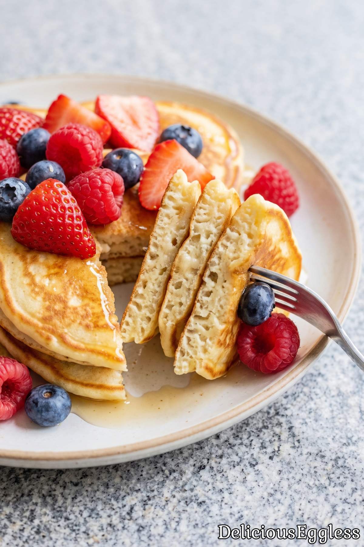 Stack of golden Greek yogurt pancakes