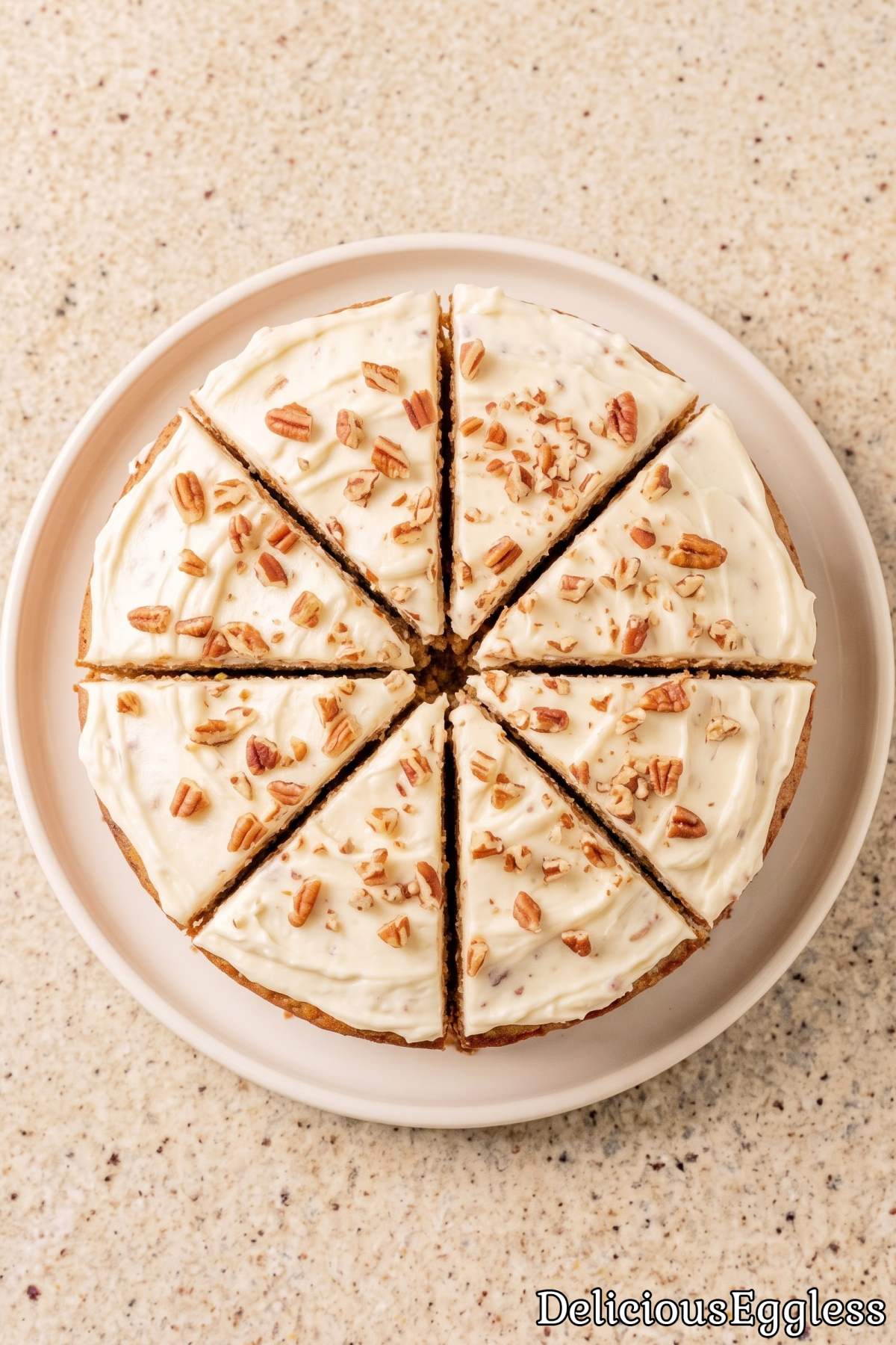 Pecan topped eggless hummingbird cake