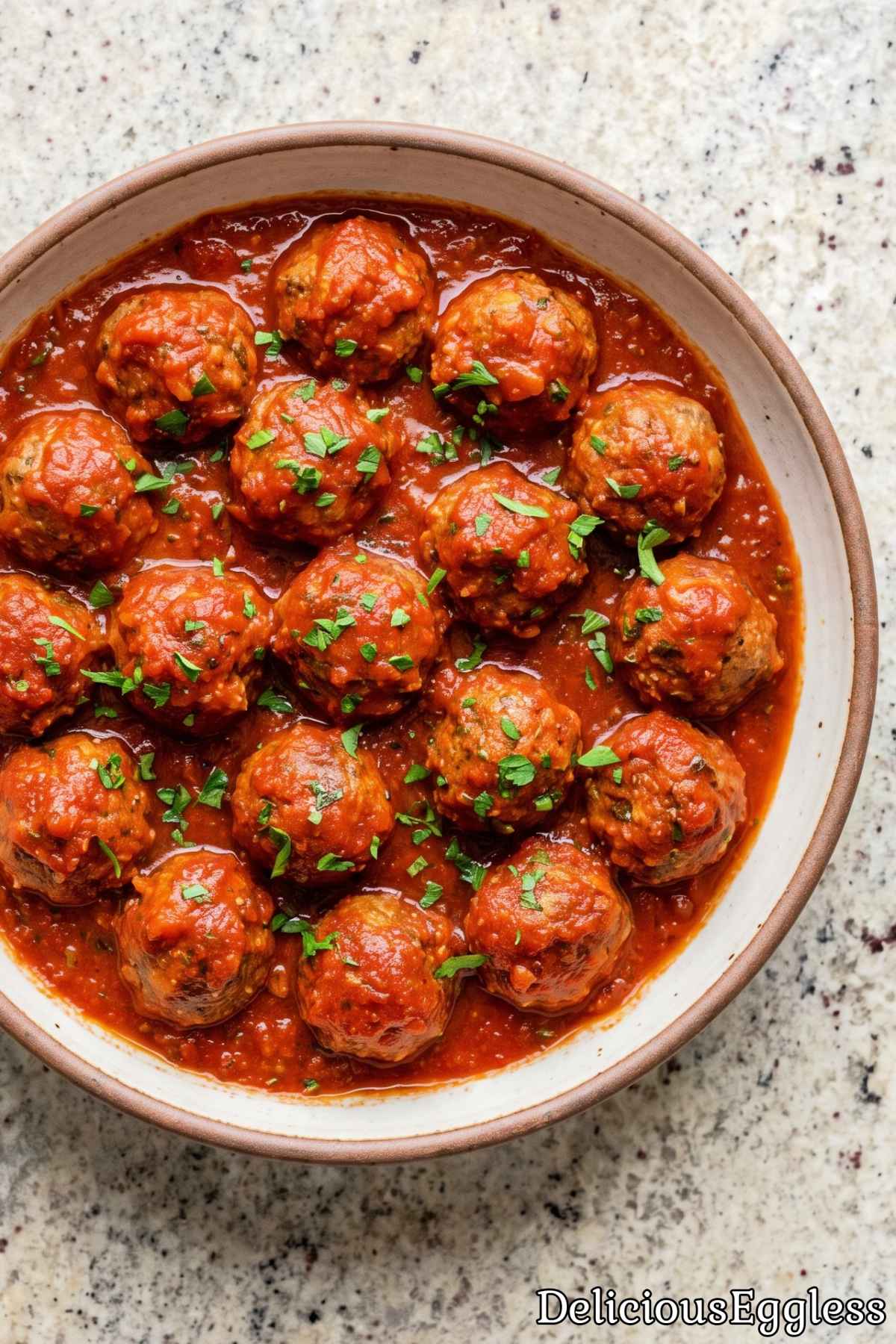 Tender eggless Italian meatballs in sauce