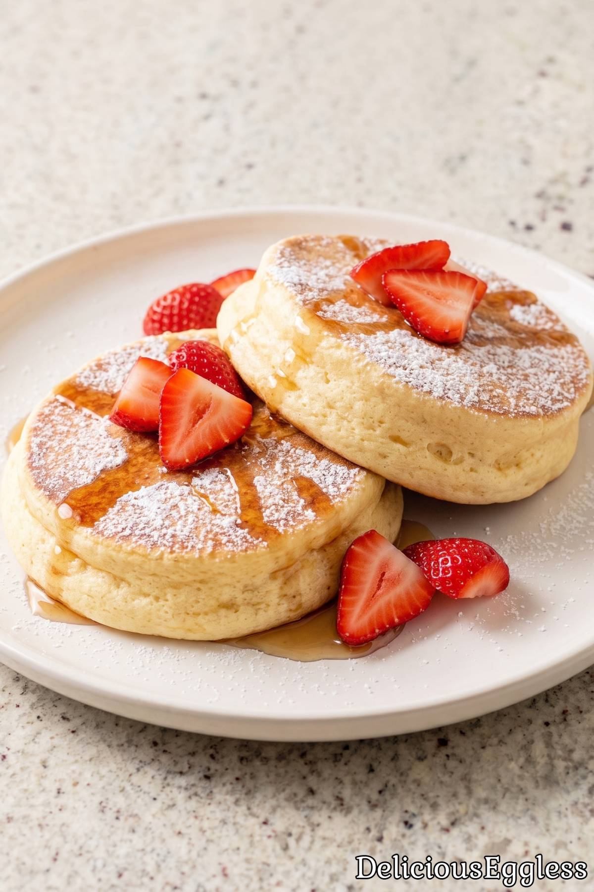 Stack of soft eggless souffle pancakes