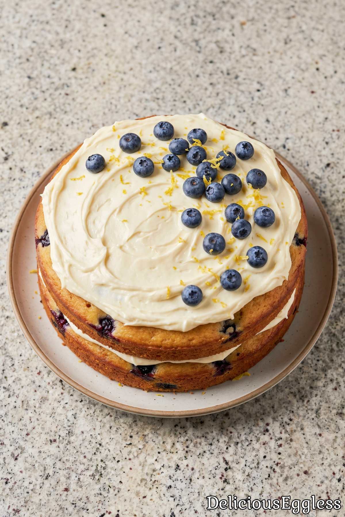 Soft lemon cake with blueberries