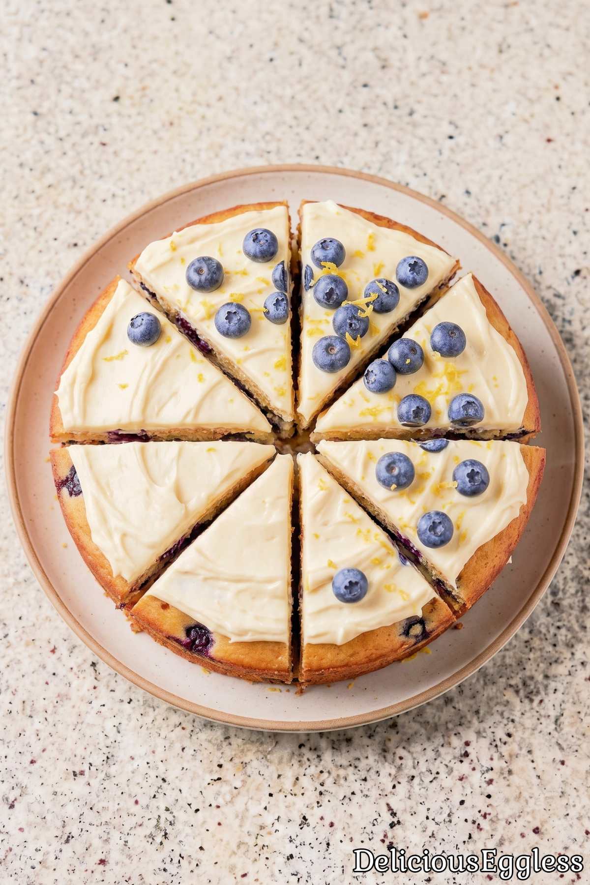 Moist eggless blueberry lemon cake
