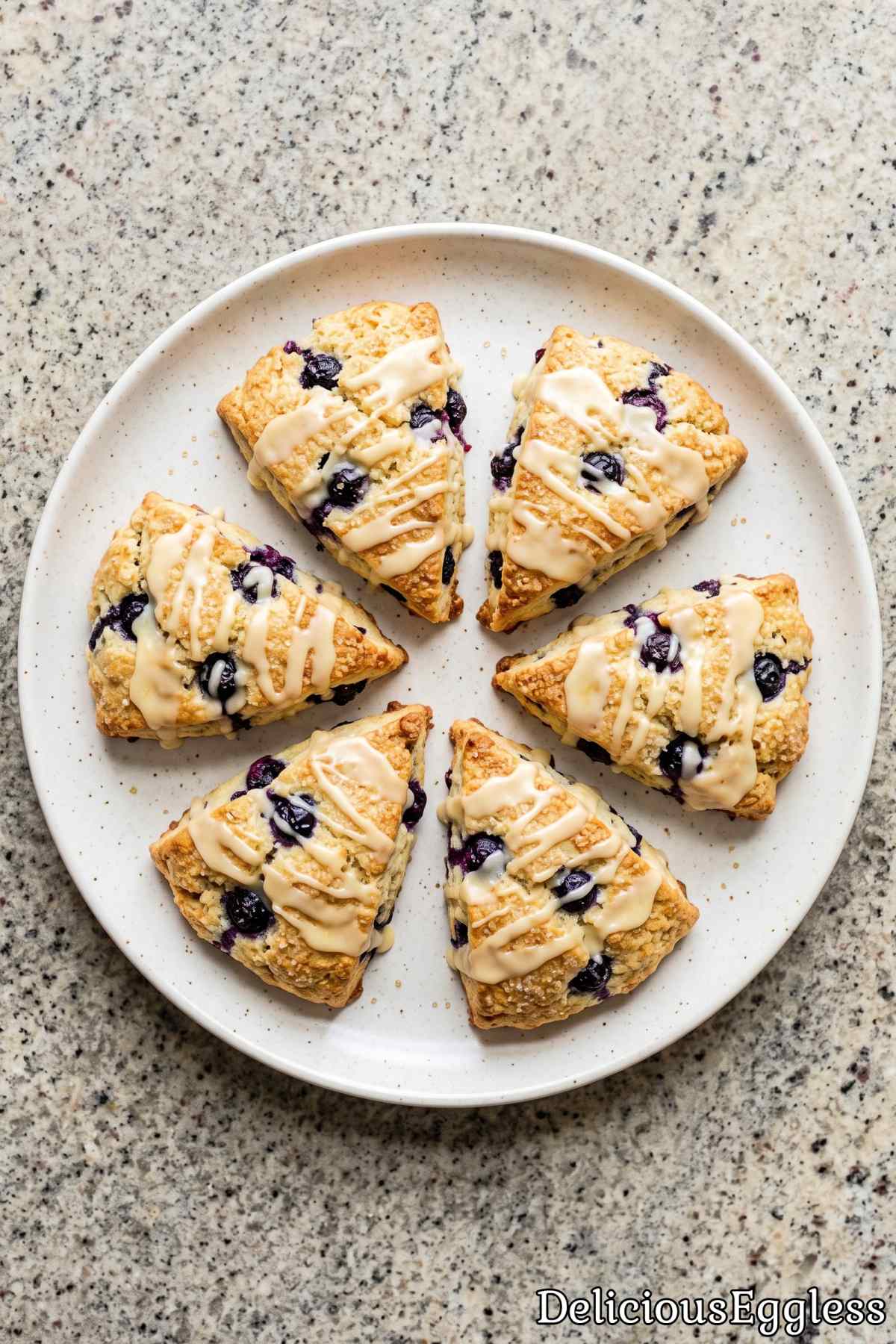 Tender eggless blueberry lemon scones