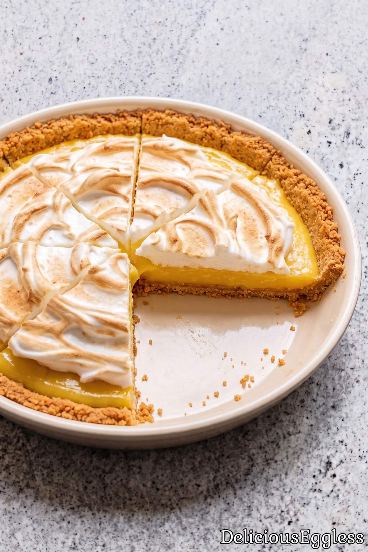 Classic eggless lemon pie with meringue.