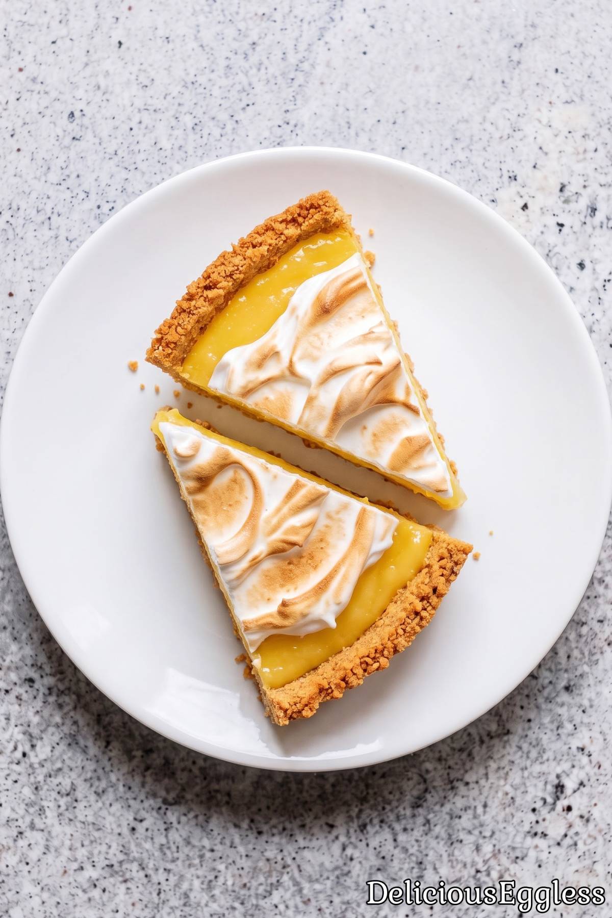 Zesty eggless lemon pie with fluffy meringue.
