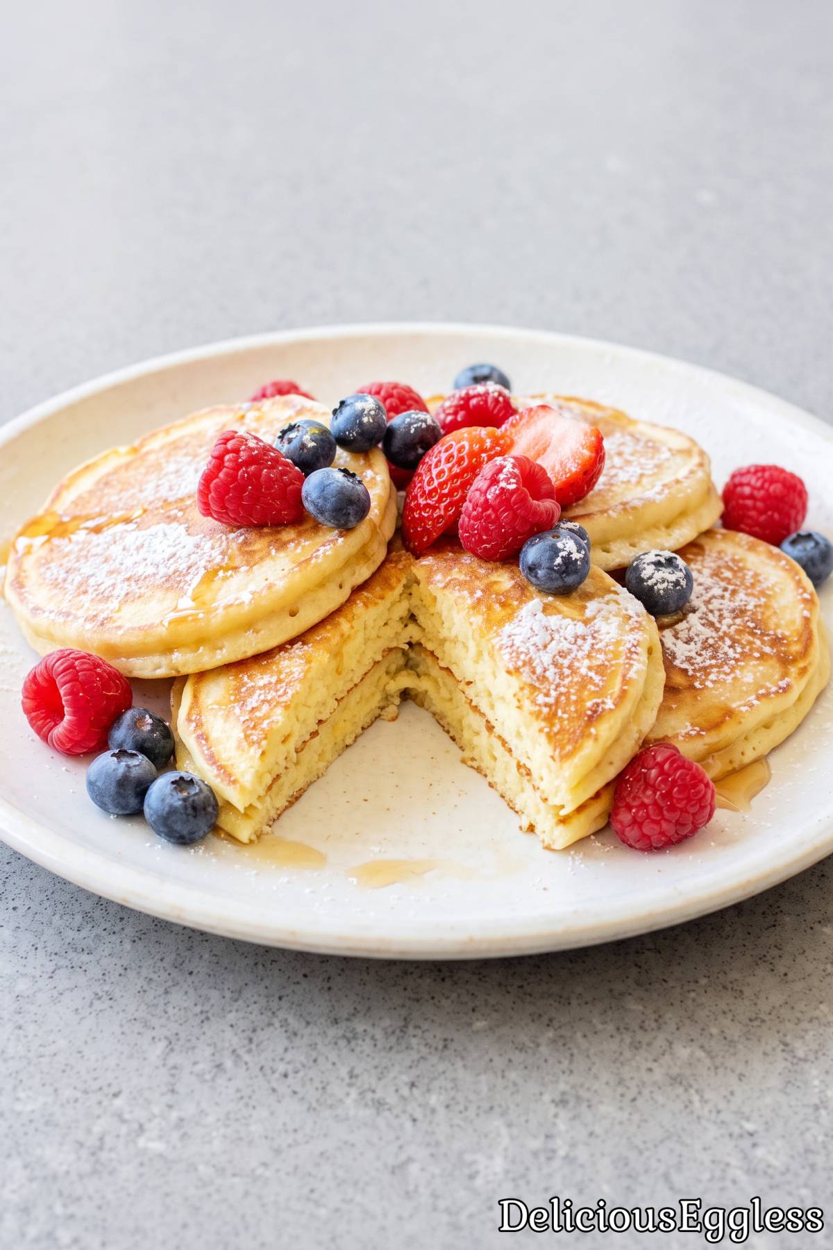 Golden eggless lemon ricotta pancake recipe